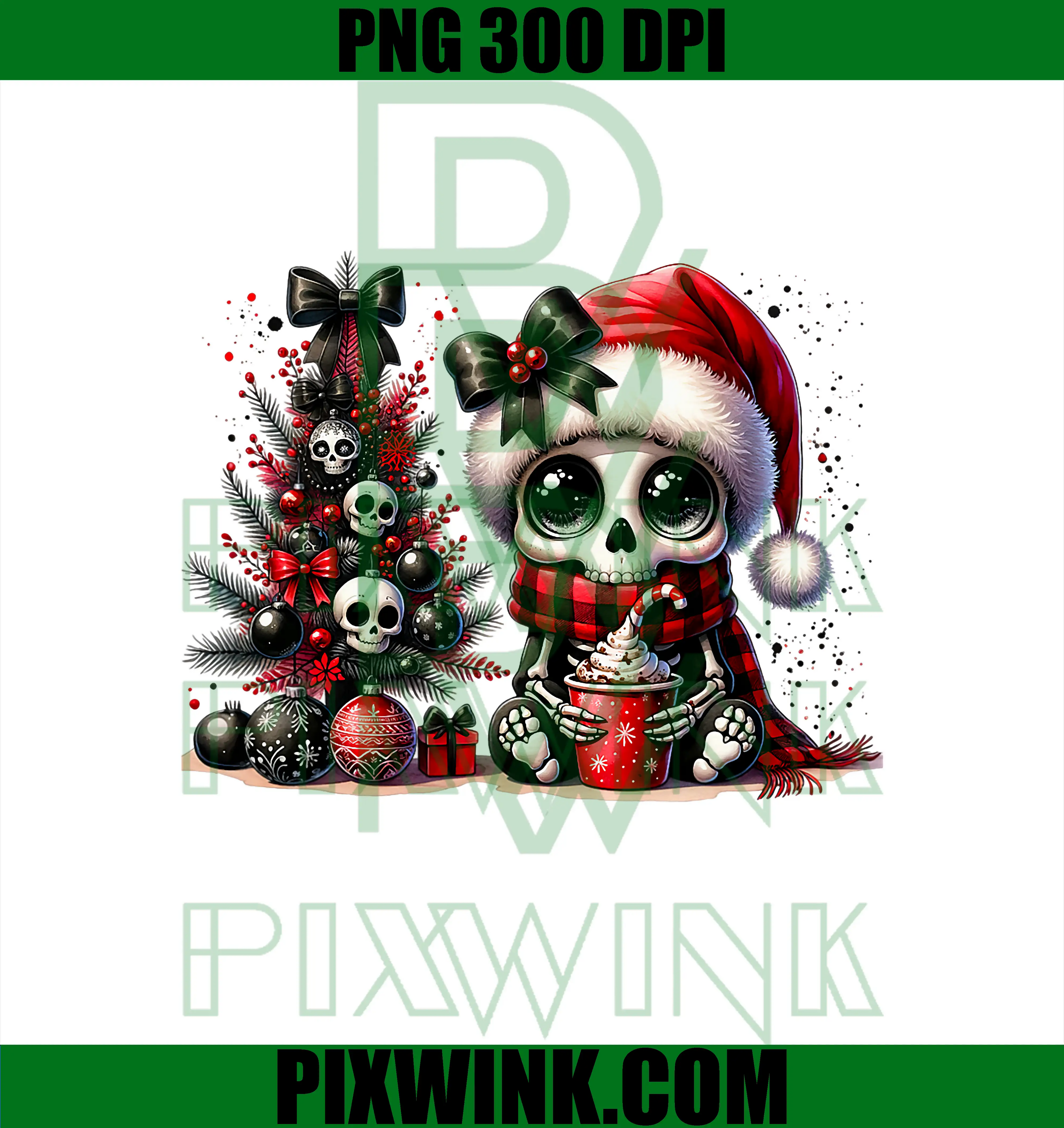 Cute Skeleton Skull Christmas PNG, gothic Christmas Tree PNG