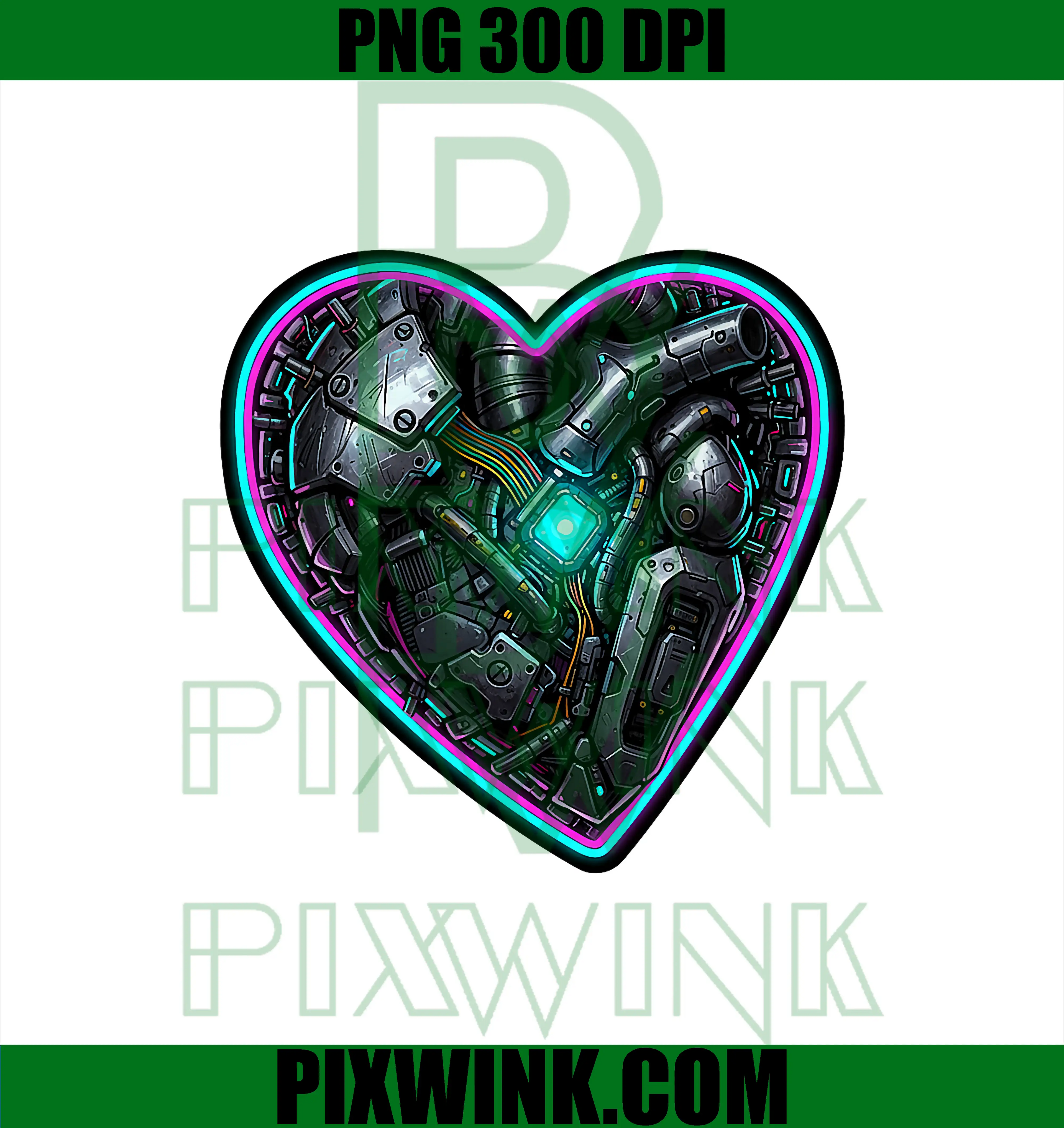 Cyberpunk Mechanical Heart Valentine PNG, Futuristic Tech Love Art PNG