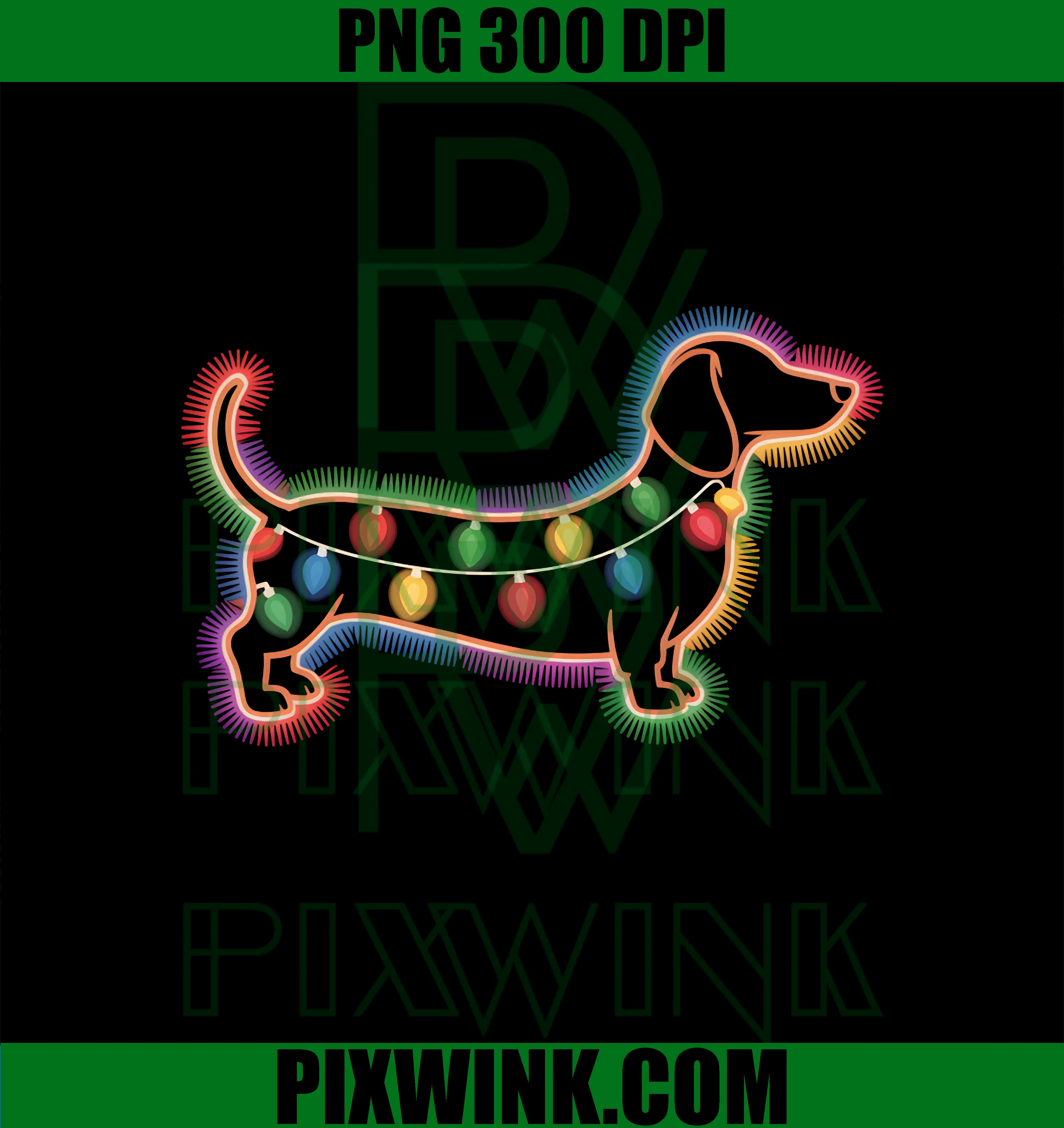Dachshund Christmas Lights PNG, Funny Dog Lover Holiday Design PNG
