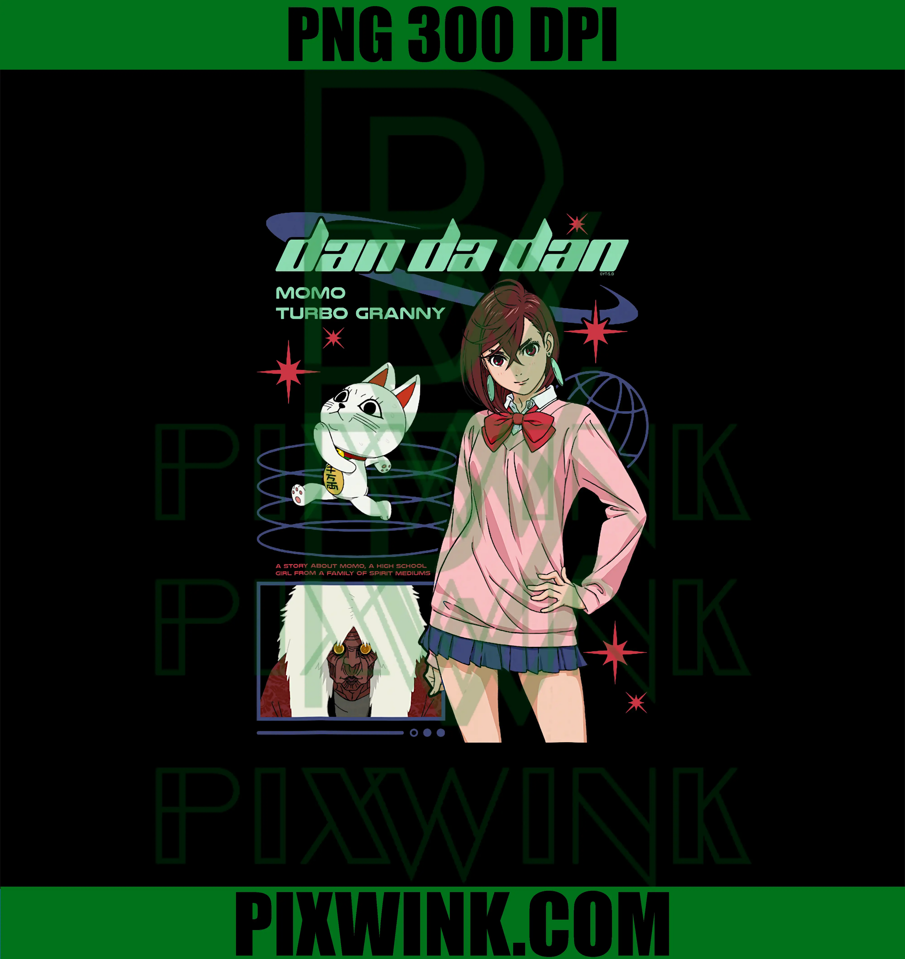 Dan Da Dan Momo and Turbo Granny PNG, Y2K Style Anime PNG
