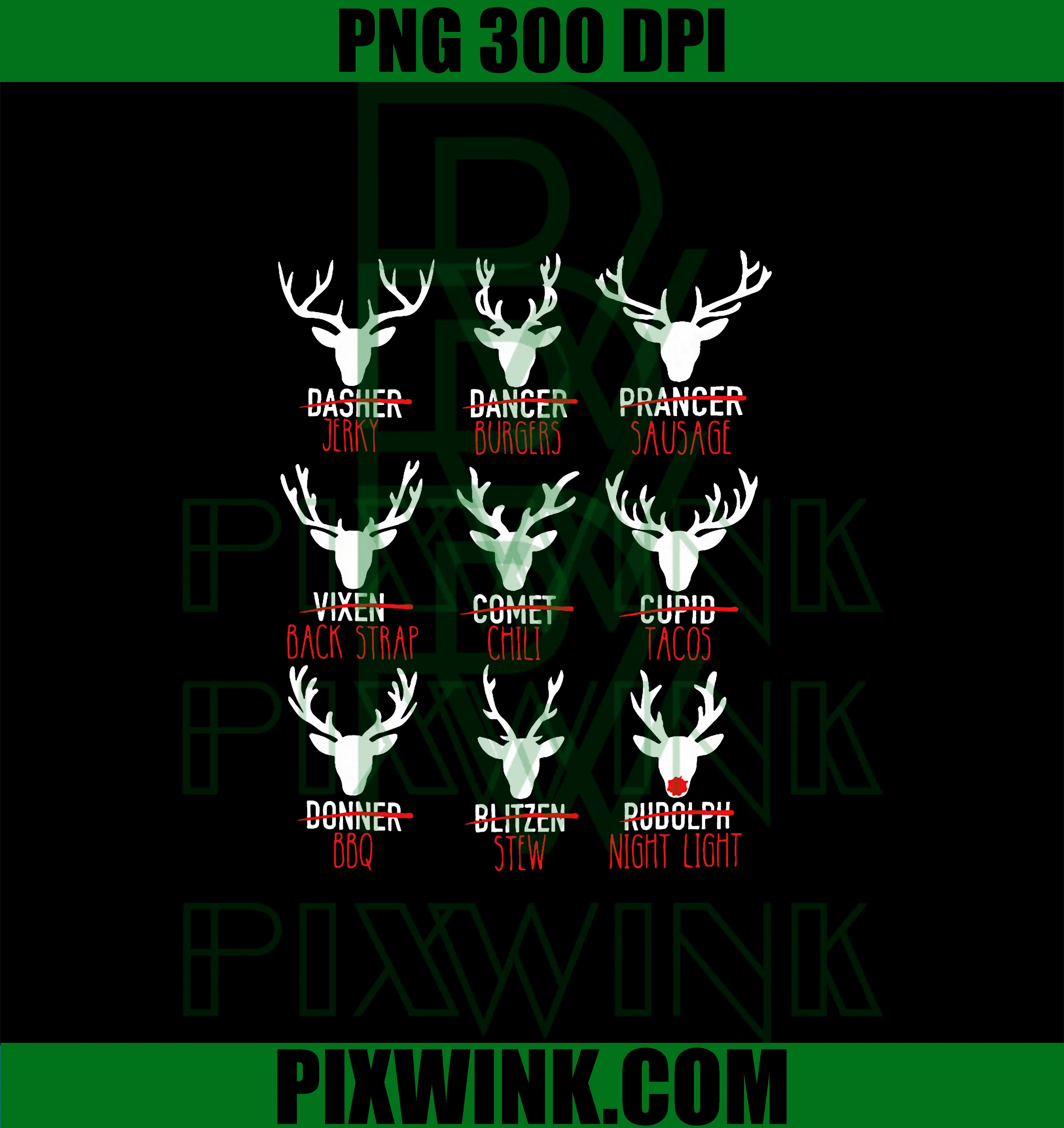 Dasher Dancer Prancer & Bourbon PNG, Christmas Holiday Reindeer PNG