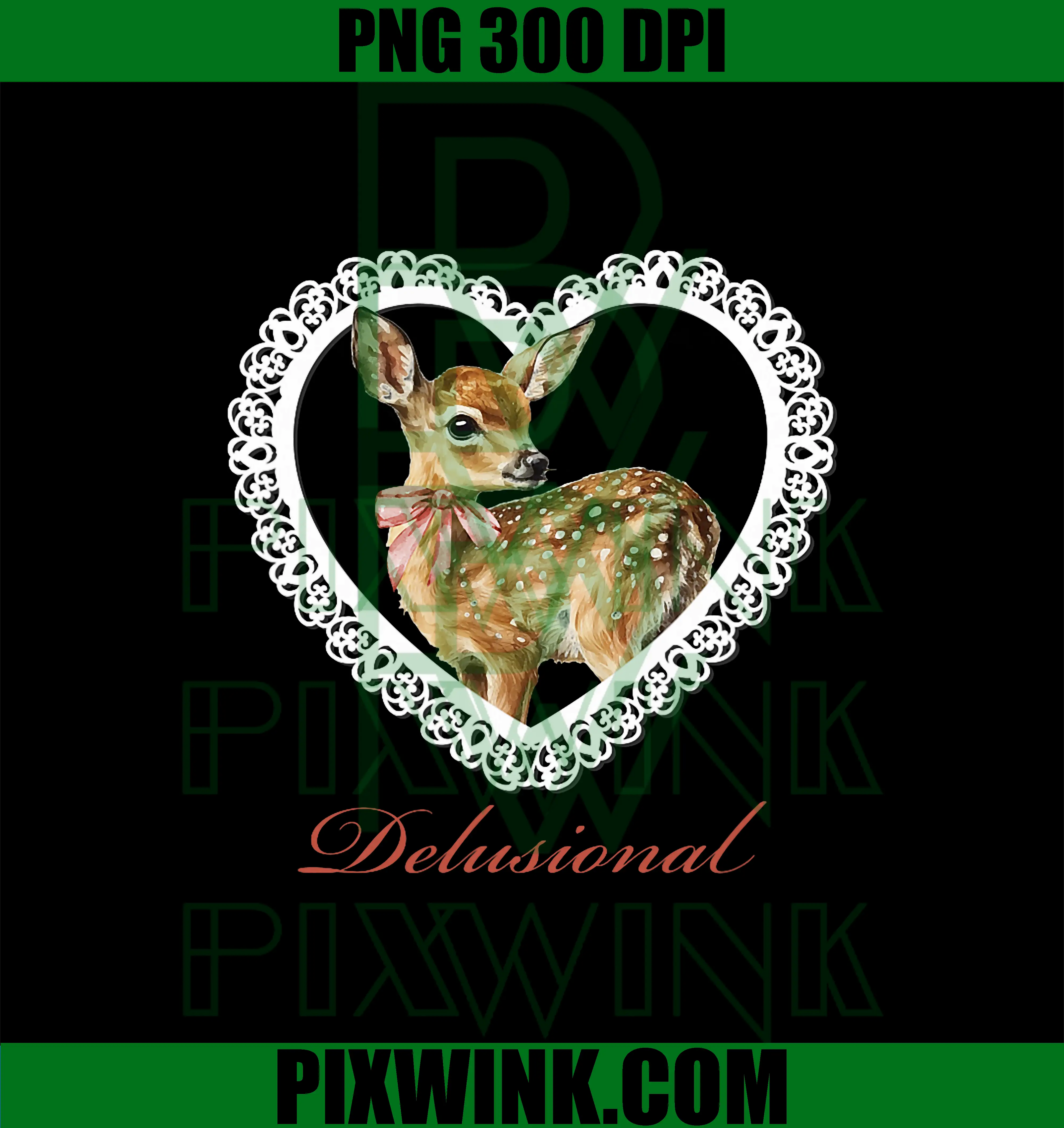Delusional Baby Deer PNG, Vintage Lace Valentine Heart PNG
