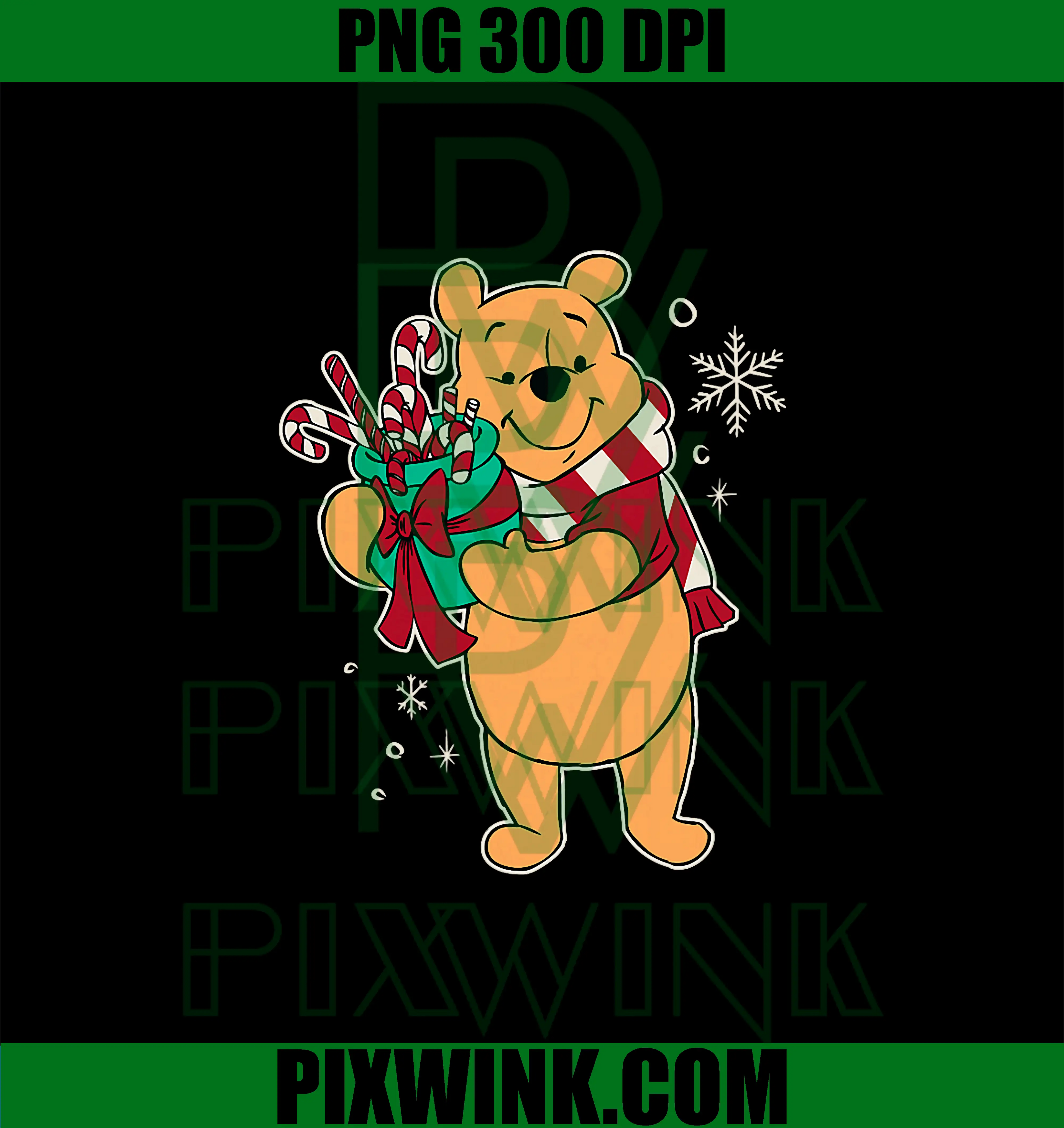 Bear loves Candy Canes PNG, Disney Holiday Pooh PNG