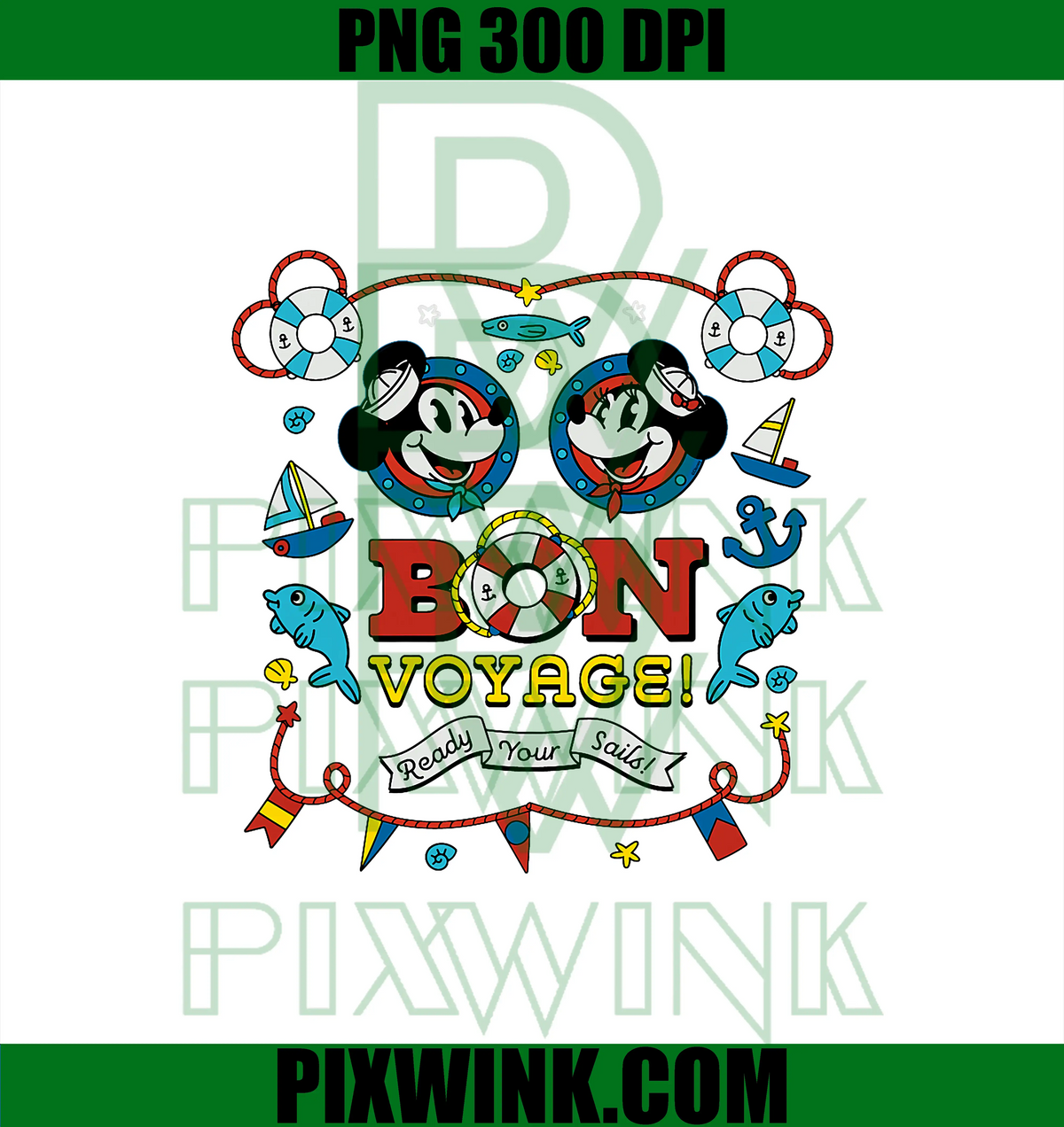 Mouse Bon Voyage Ship Vacation PNG, Disney Cruise Mickey & Minnie PNG