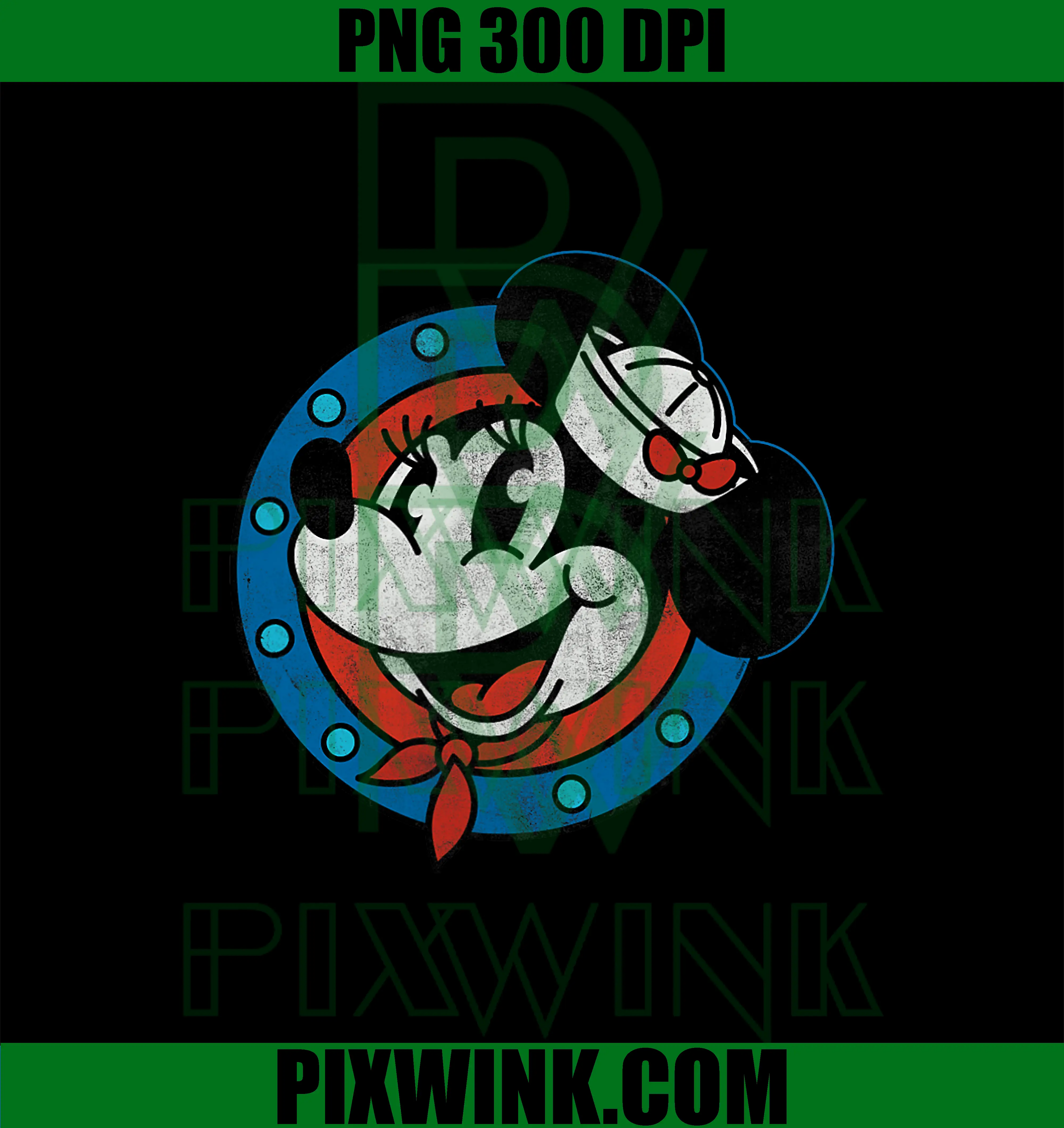 Disney Cruise Sailor Minnie Mouse PNG, Distressed Retro Vintage PNG