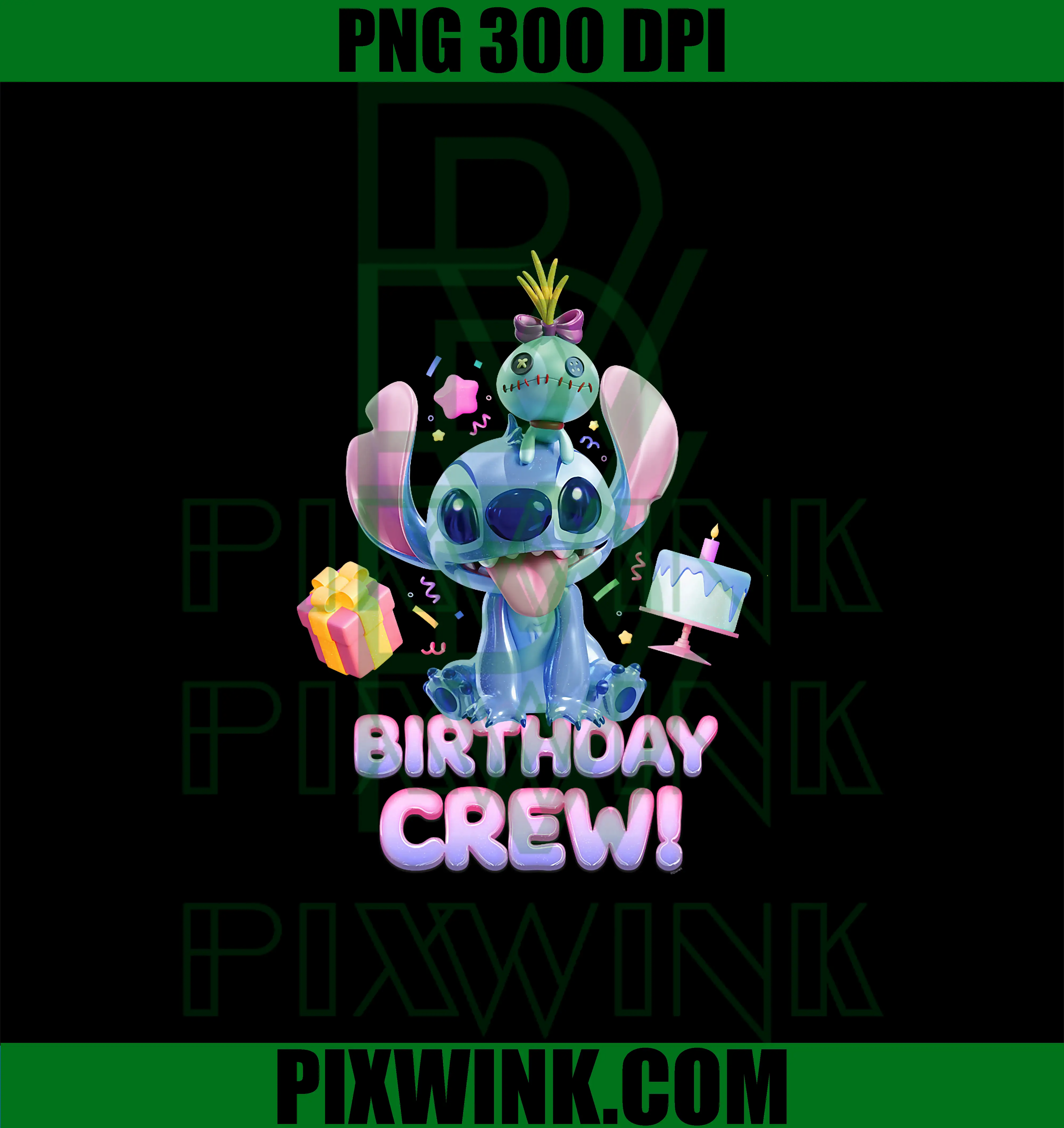 Big Shiny Birthday Crew PNG, Disney Lilo & Stitch with Scrump PNG