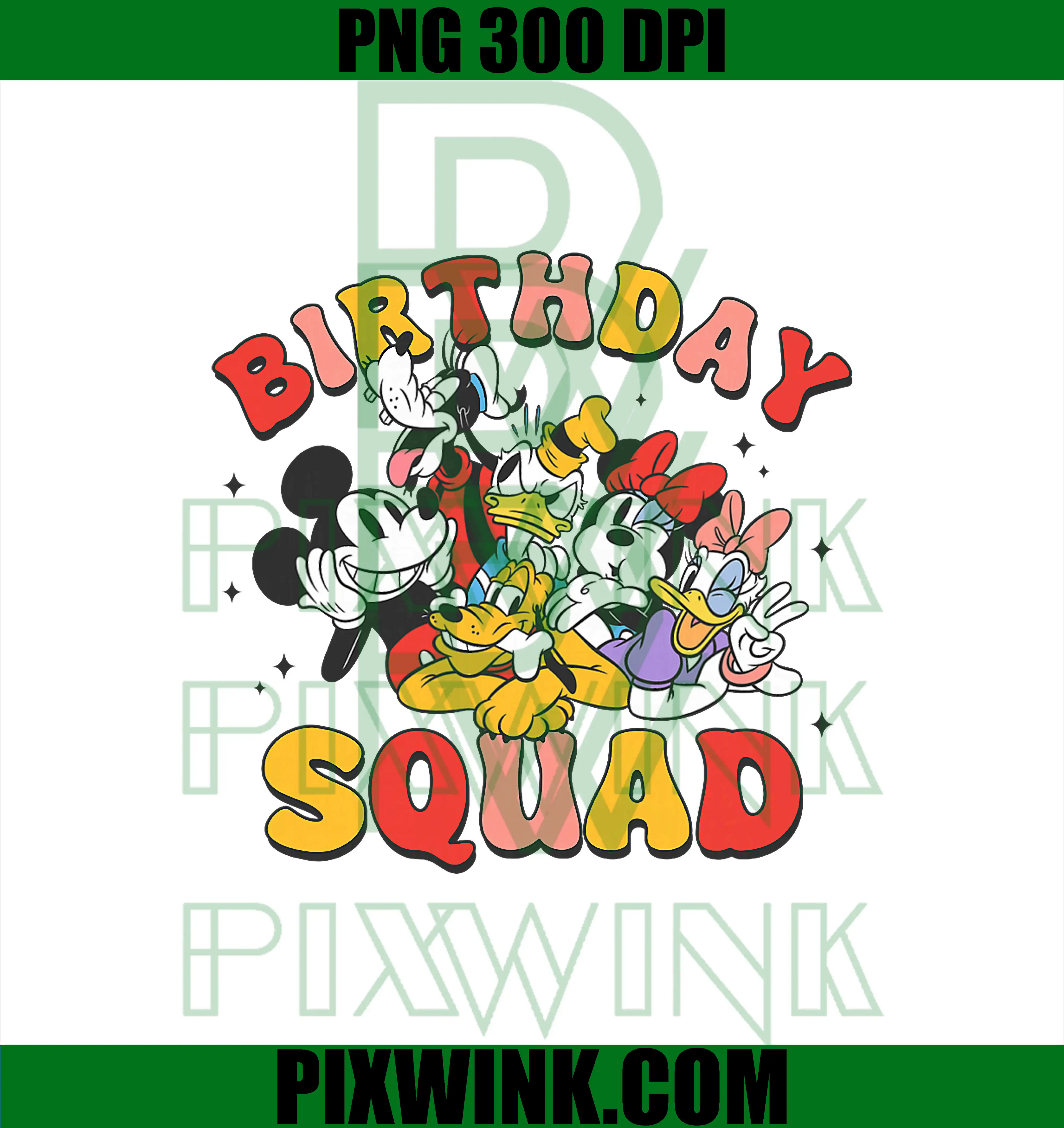 Birthday Squad Vintage Group PNG, Disney Mickey and Friends PNG