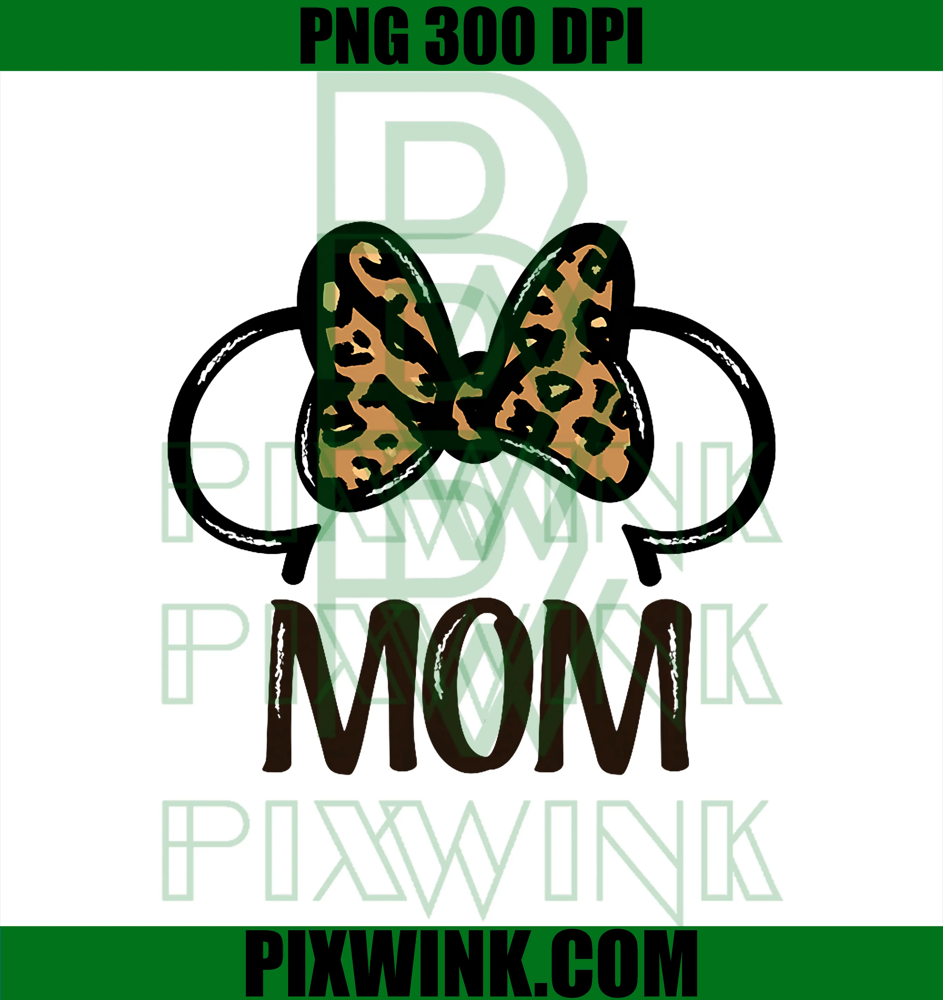 Disney Minnie Mouse Mom PNG, Leopard Print Bow Art Line Big Logo PNG