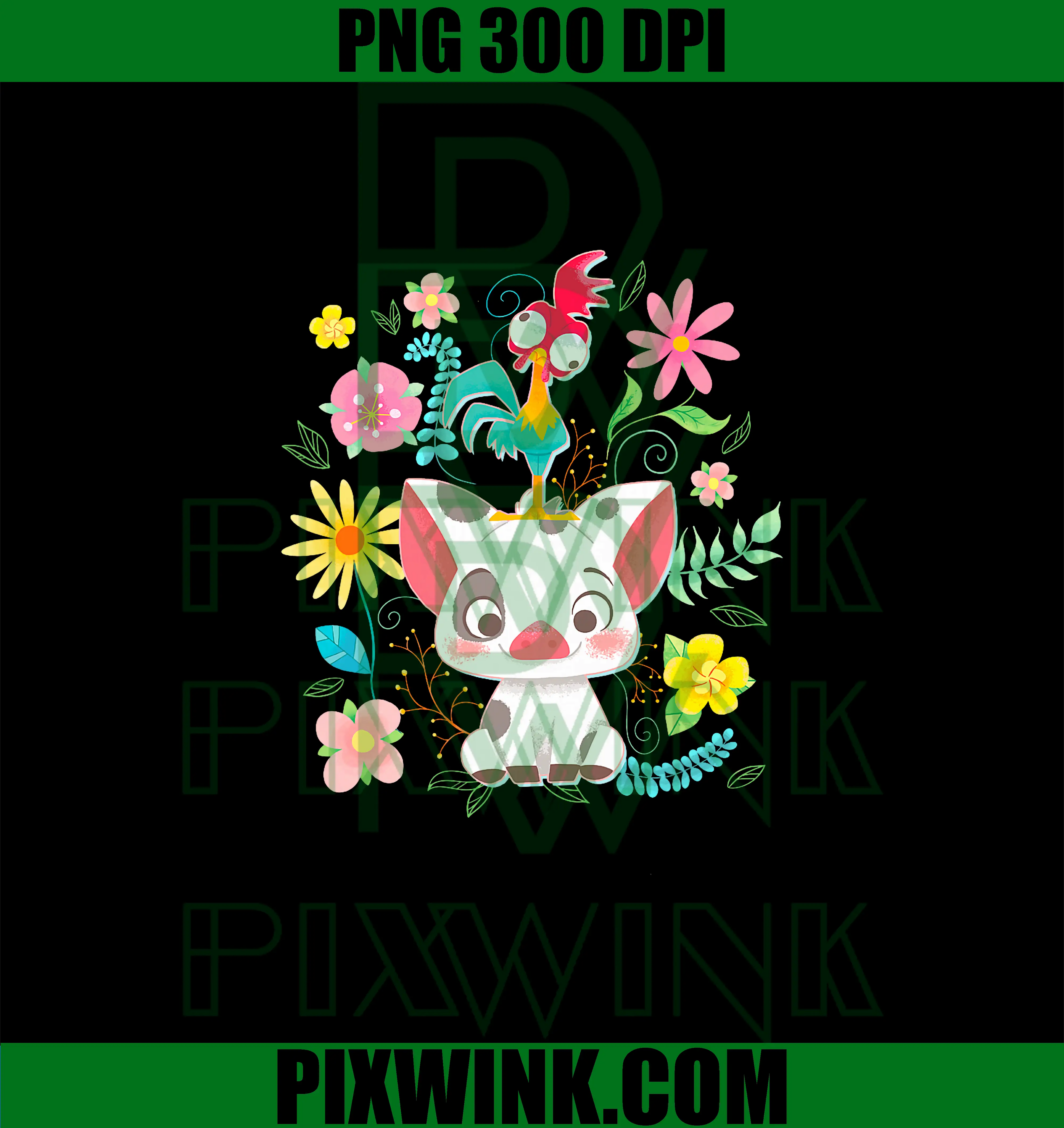 Hei Hei Cute Pose Floral PNG, Disney Moana Pua PNG