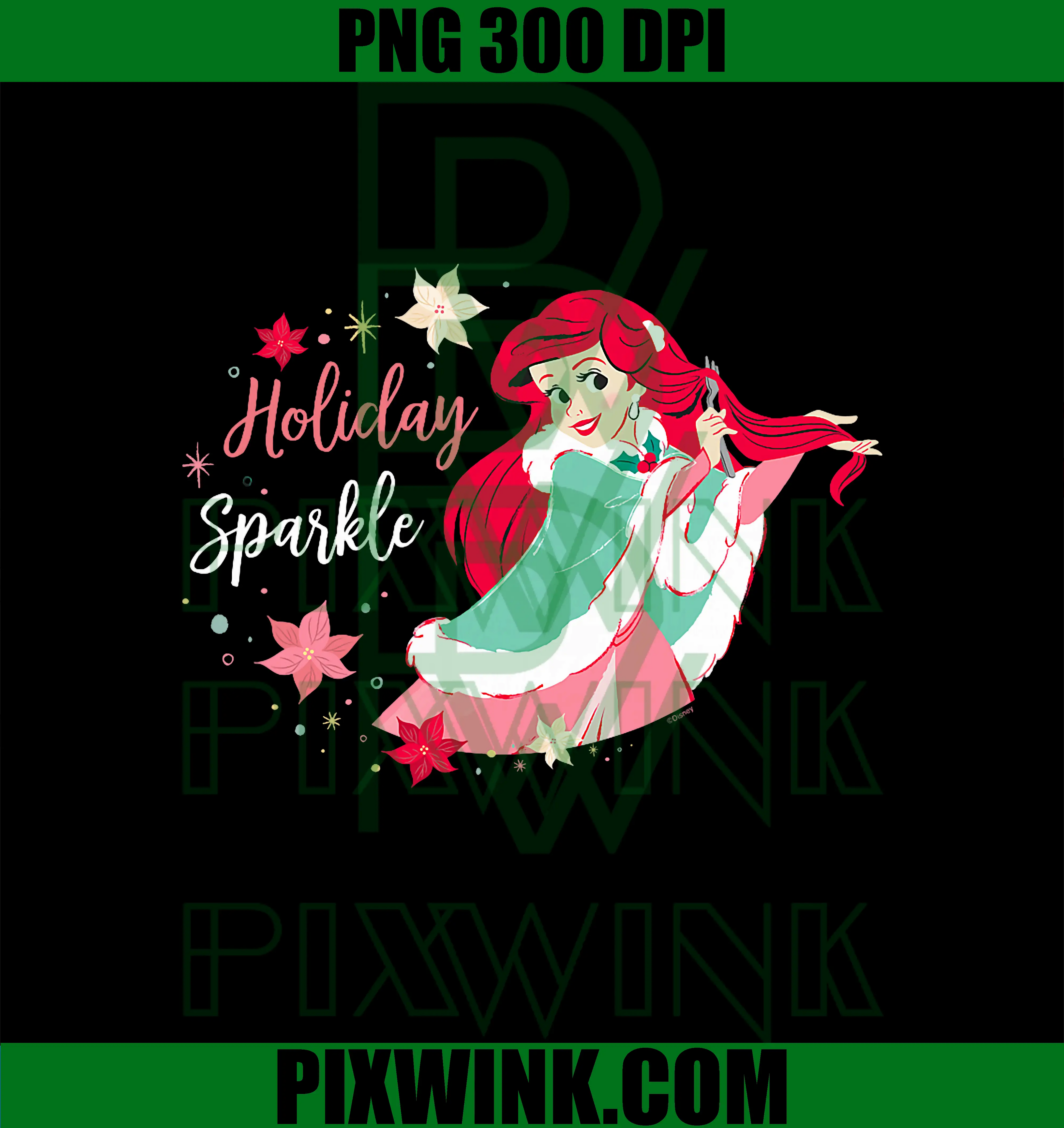 Holiday Sparkle PNG, Disney Princess Ariel Mermaid Christmas PNG