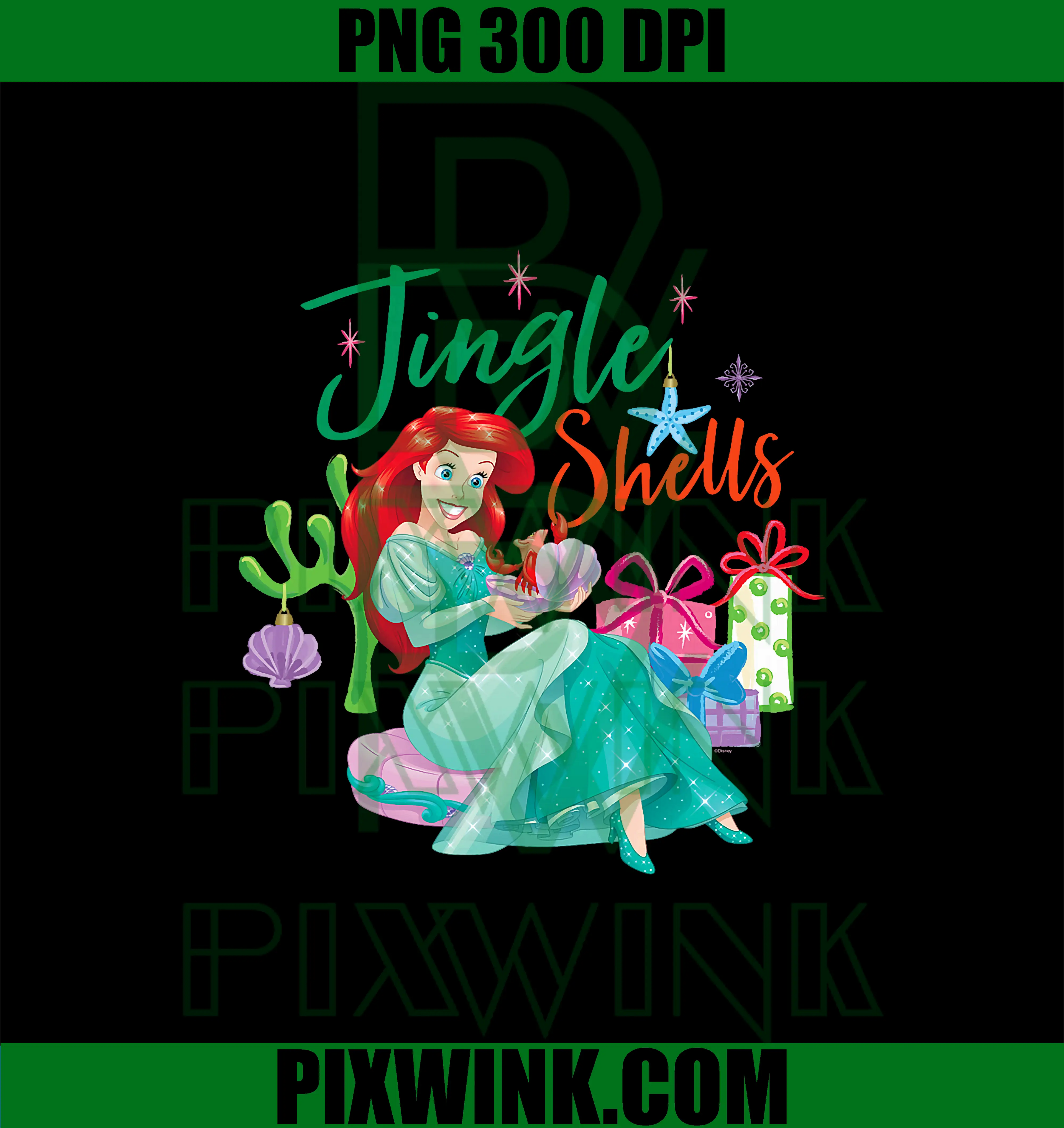 Jingle Shells Little Mermaid Ariel PNG, Disney Princess Christmas PNG