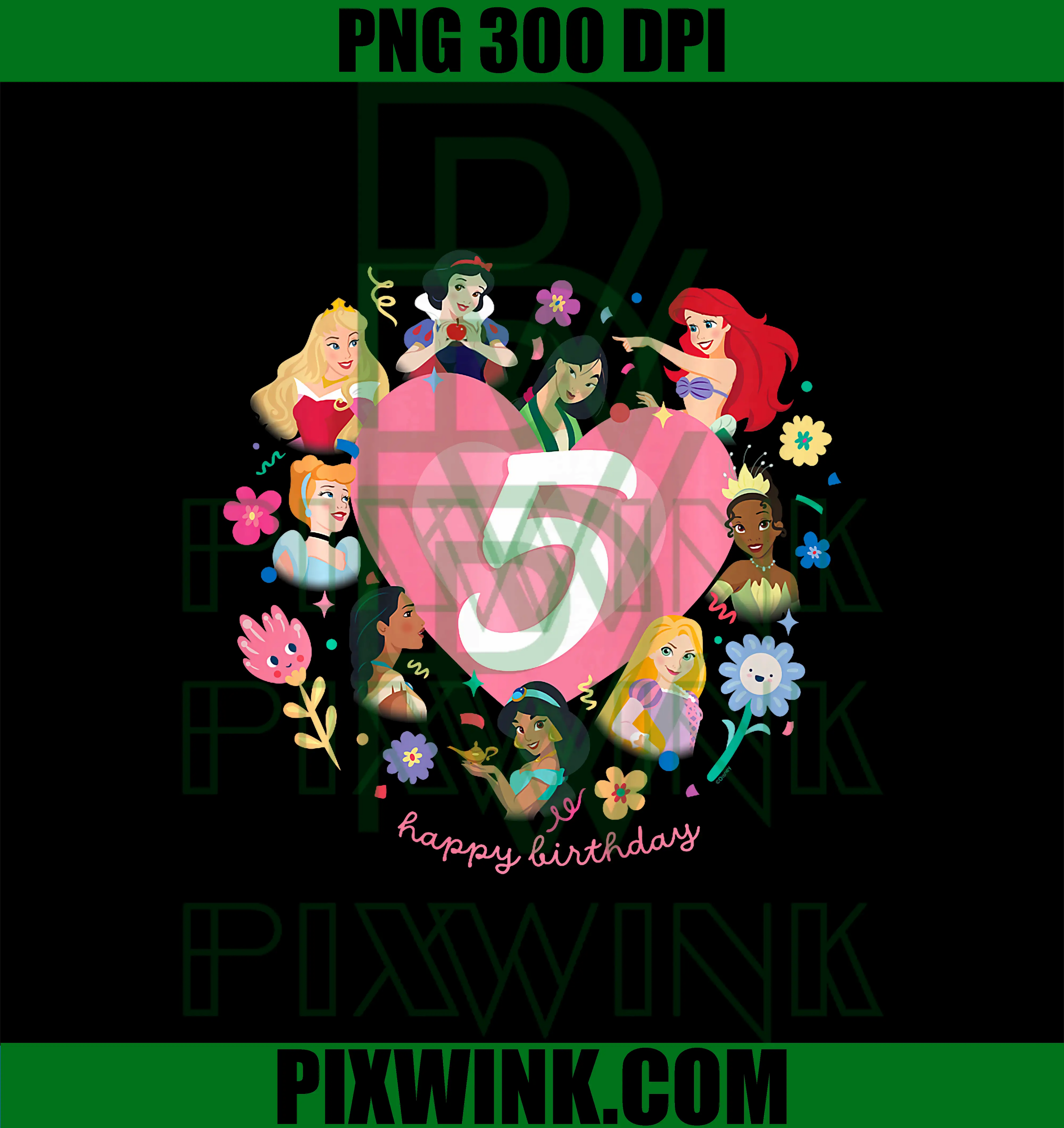 Disney Princess Heart 5 Years Old PNG, Happy Fifth Birthday PNG