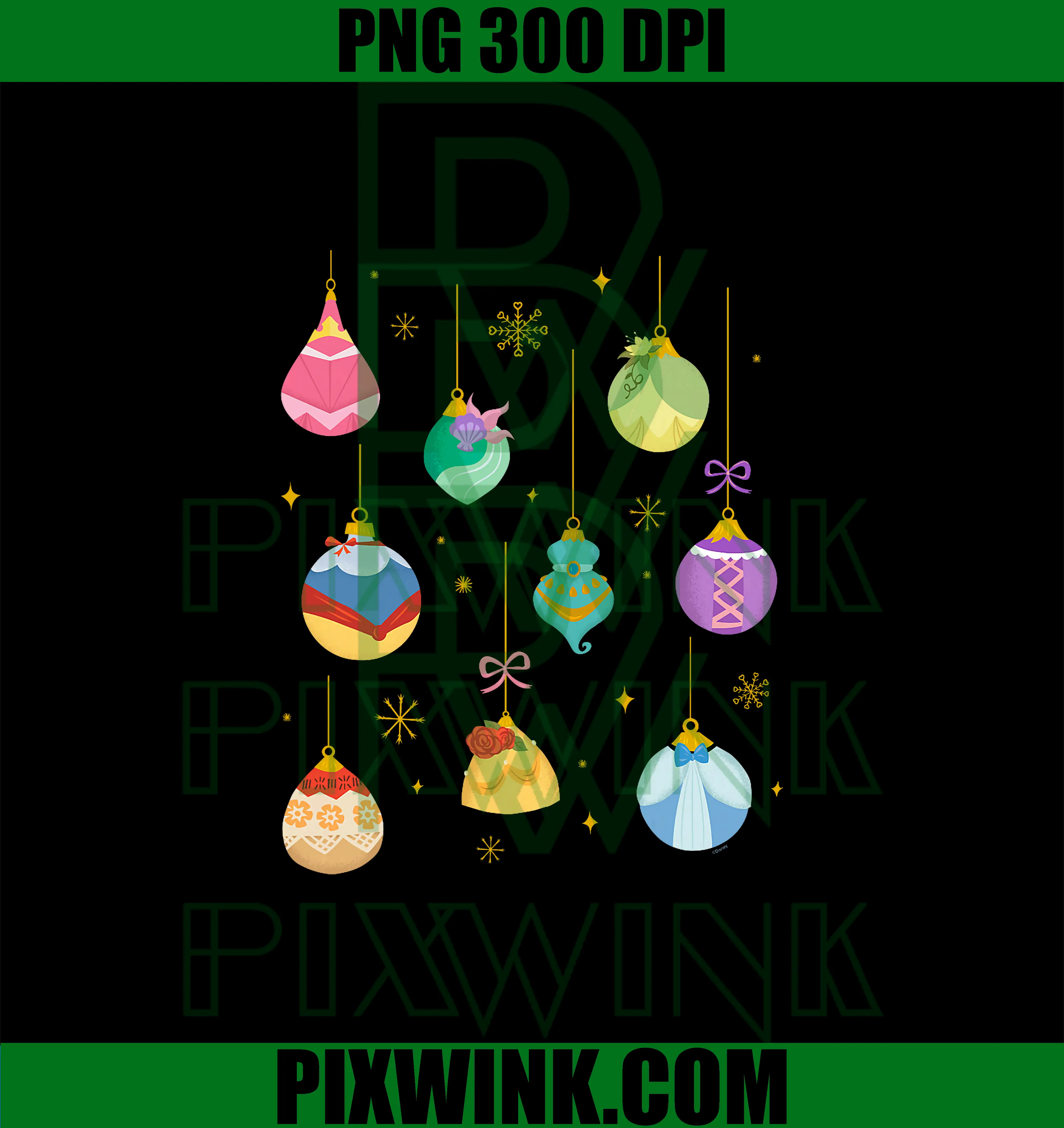 Disney Princess Holiday PNG, Festive Christmas Ornaments PNG