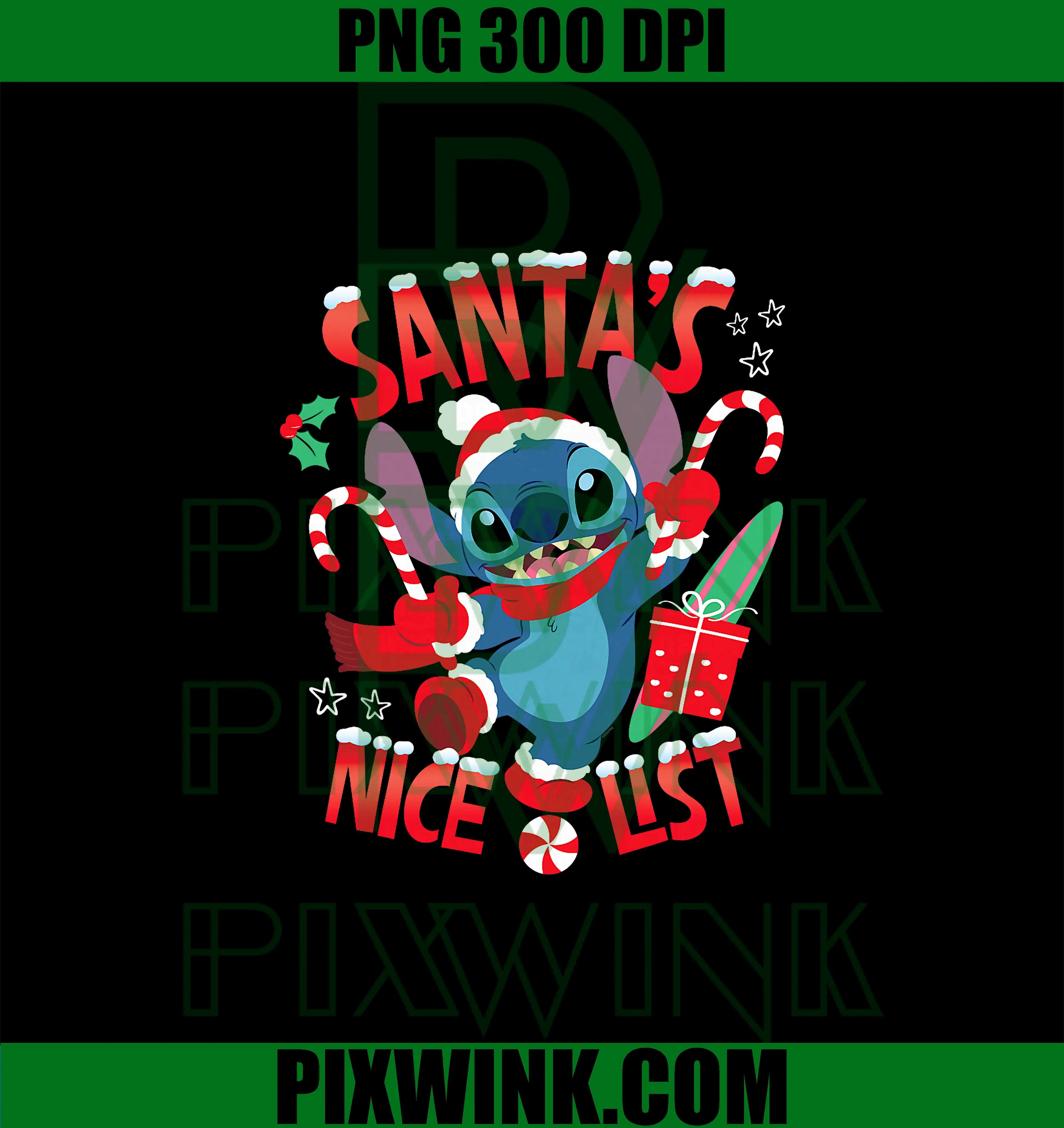 Disney Stitch Christmas PNG, Santa's Nice List PNG