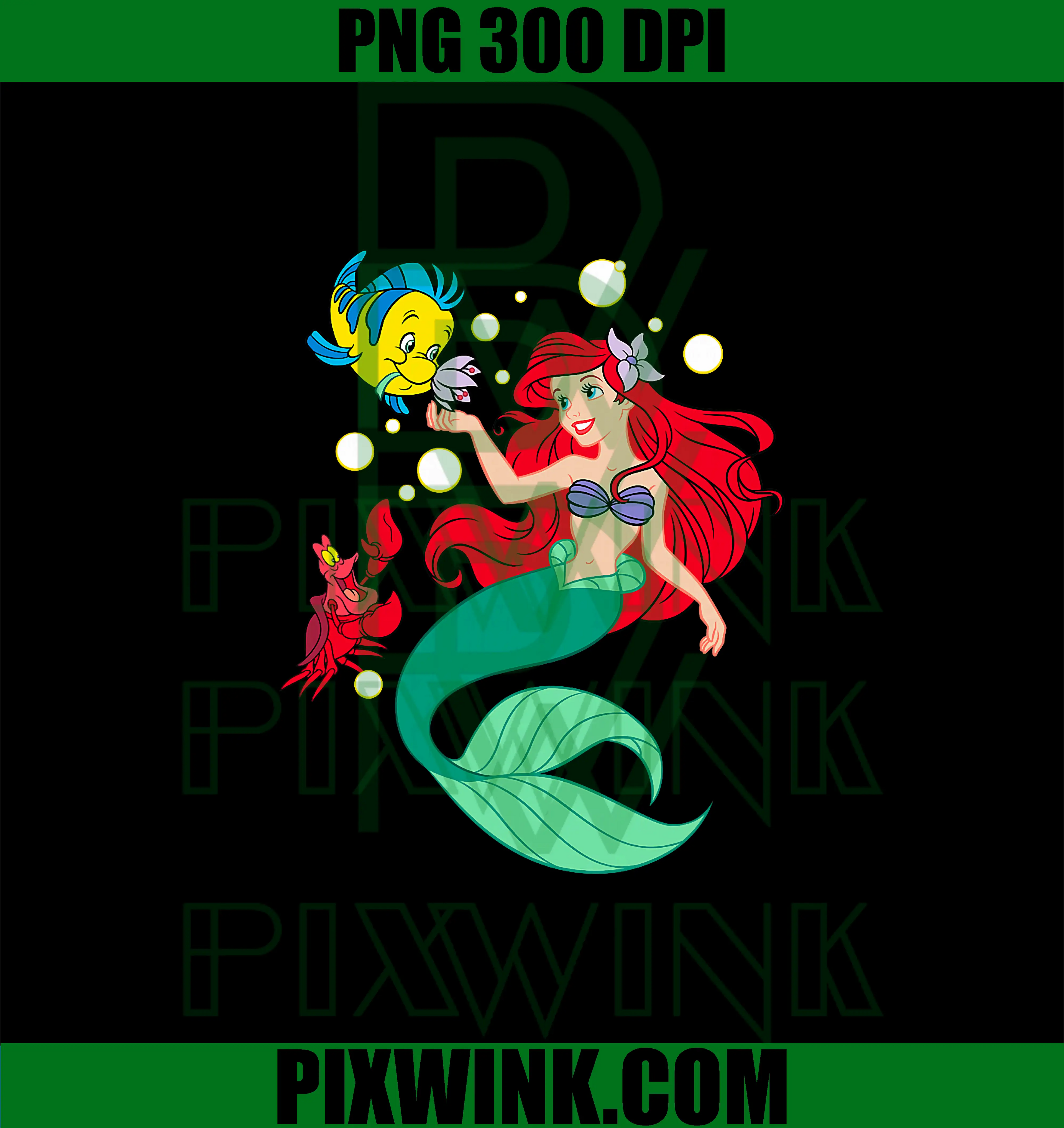 Mermaid Ariel Flounder Sebastian Bubbles PNG, Disney The Little PNG