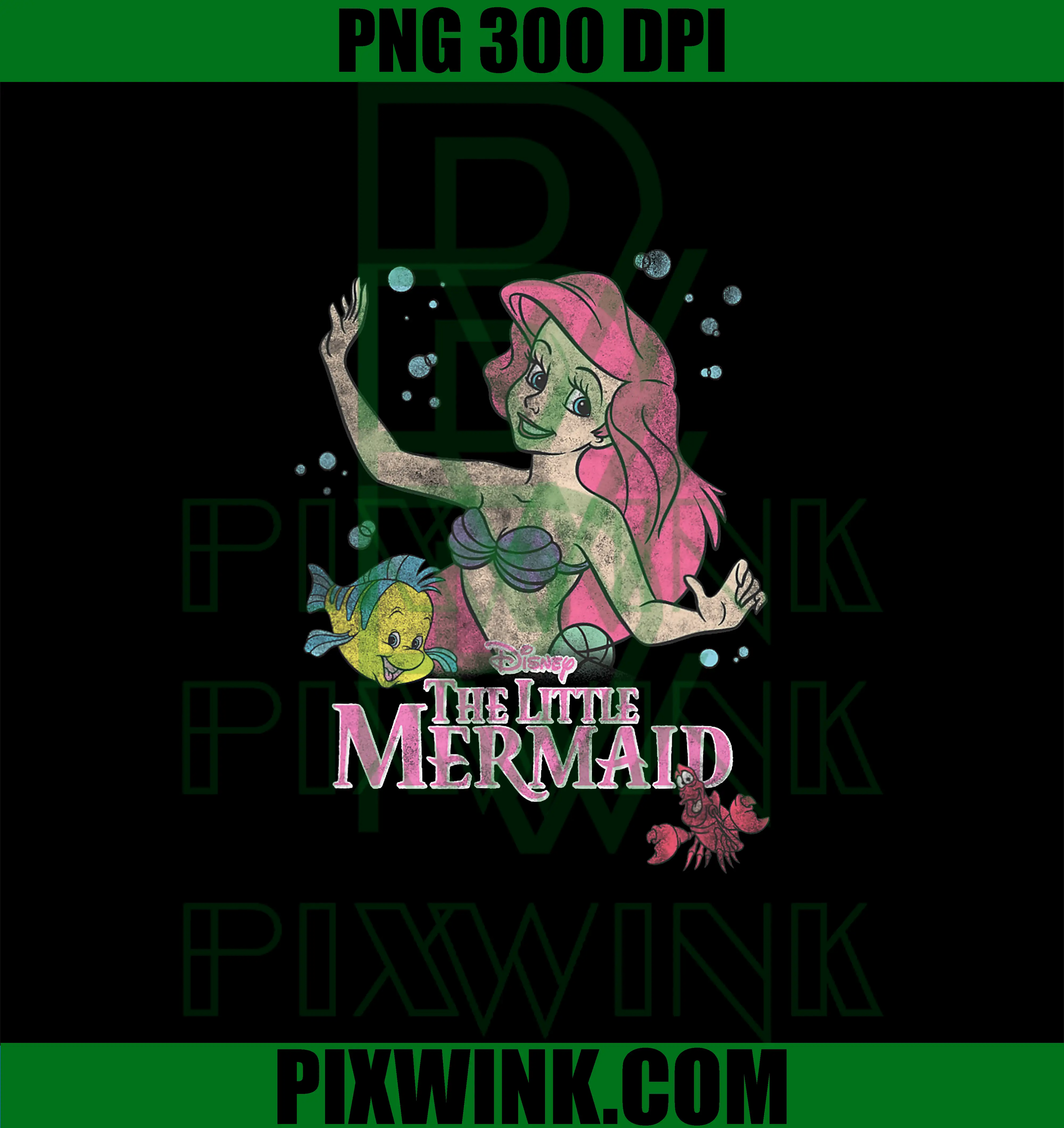 Disney The Little Mermaid PNG, Ariel Flounder Sebastian Vintage PNG