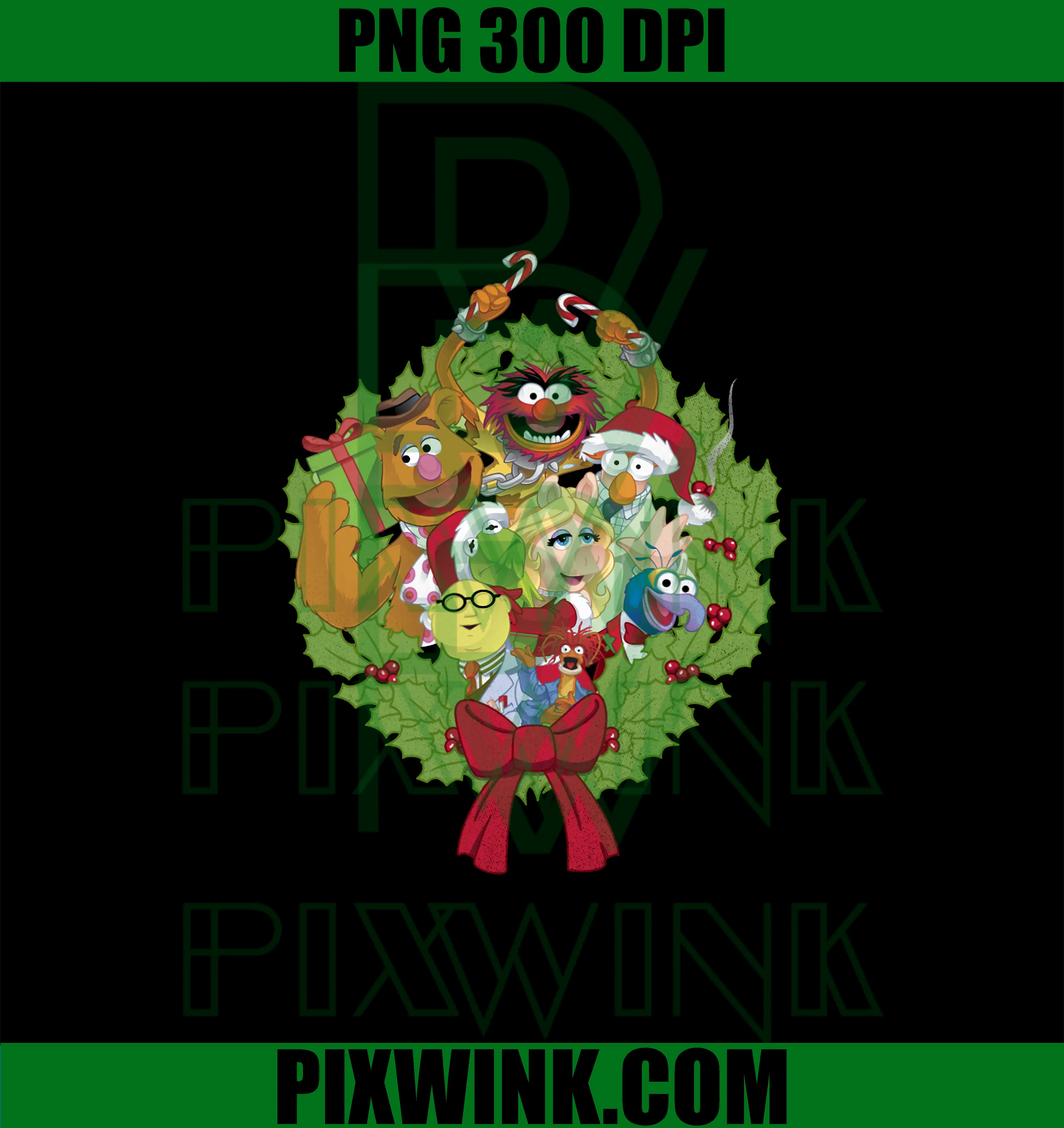 Muppet Group Wreath PNG, Disney The Muppets Christmas PNG