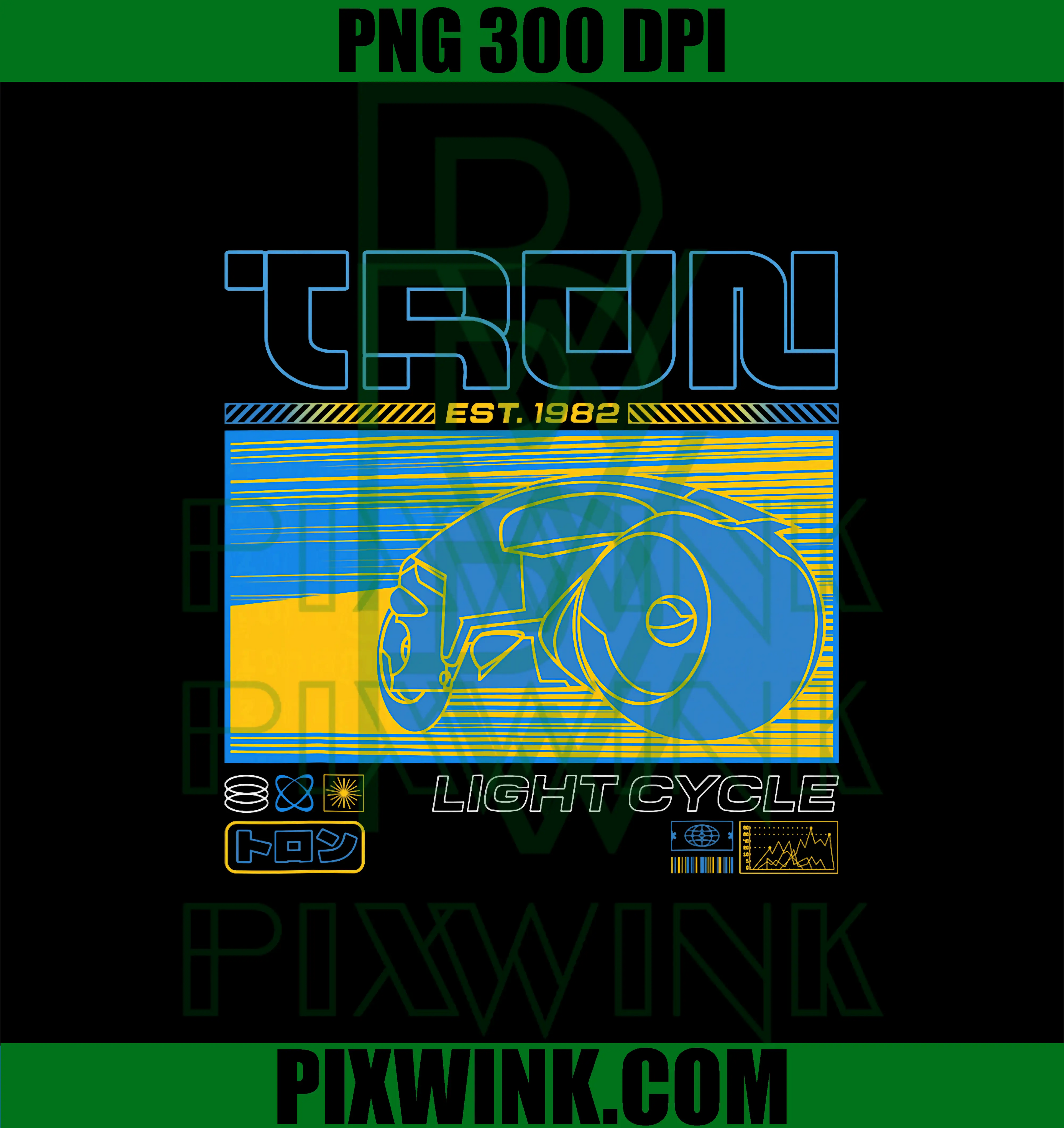 Disney Tron Est. 1982 PNG, Light Cycle Futuristic Schematics PNG