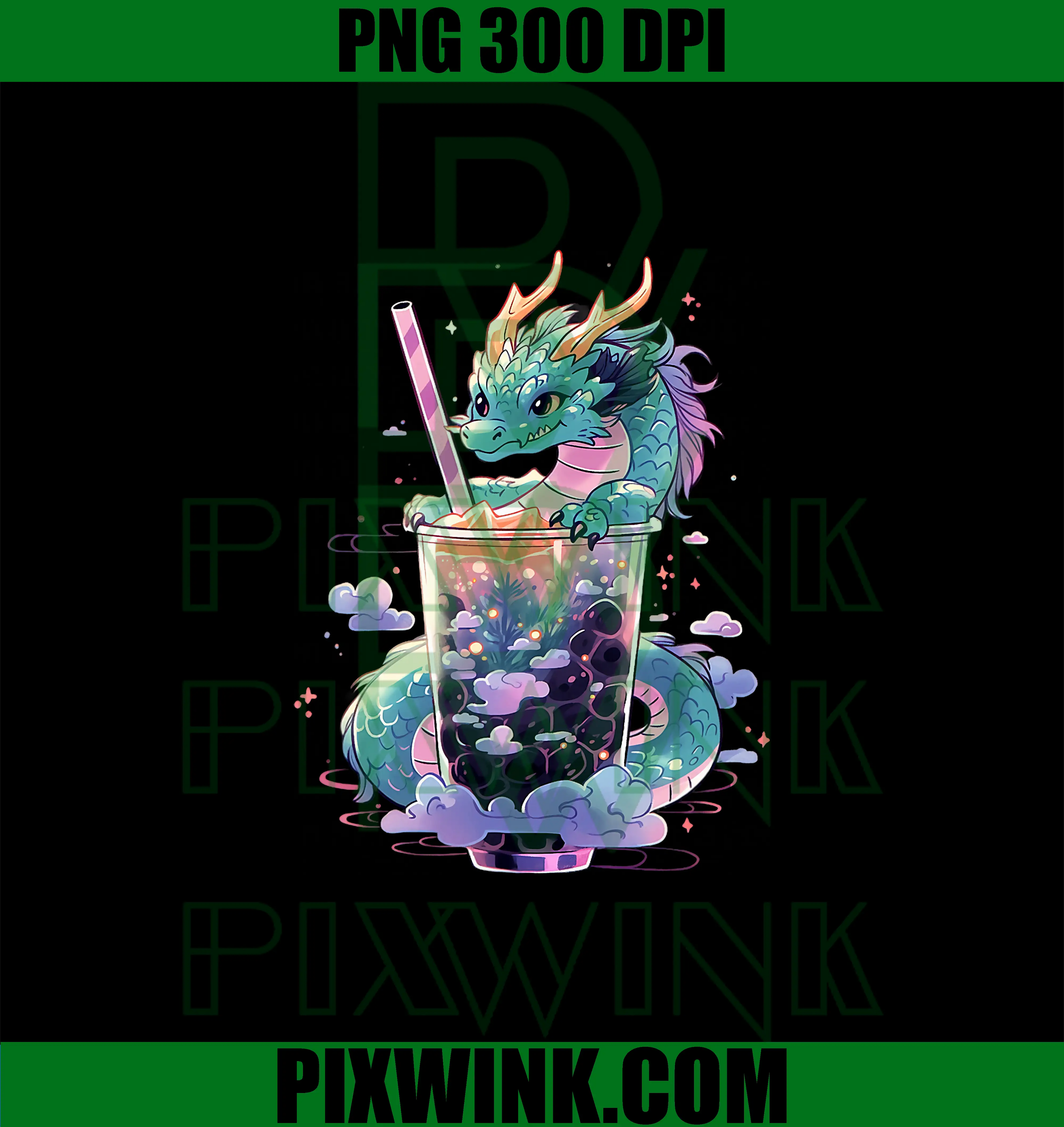 Dragon Boba Tea PNG, Bubble Tea Anime Kawaii PNG
