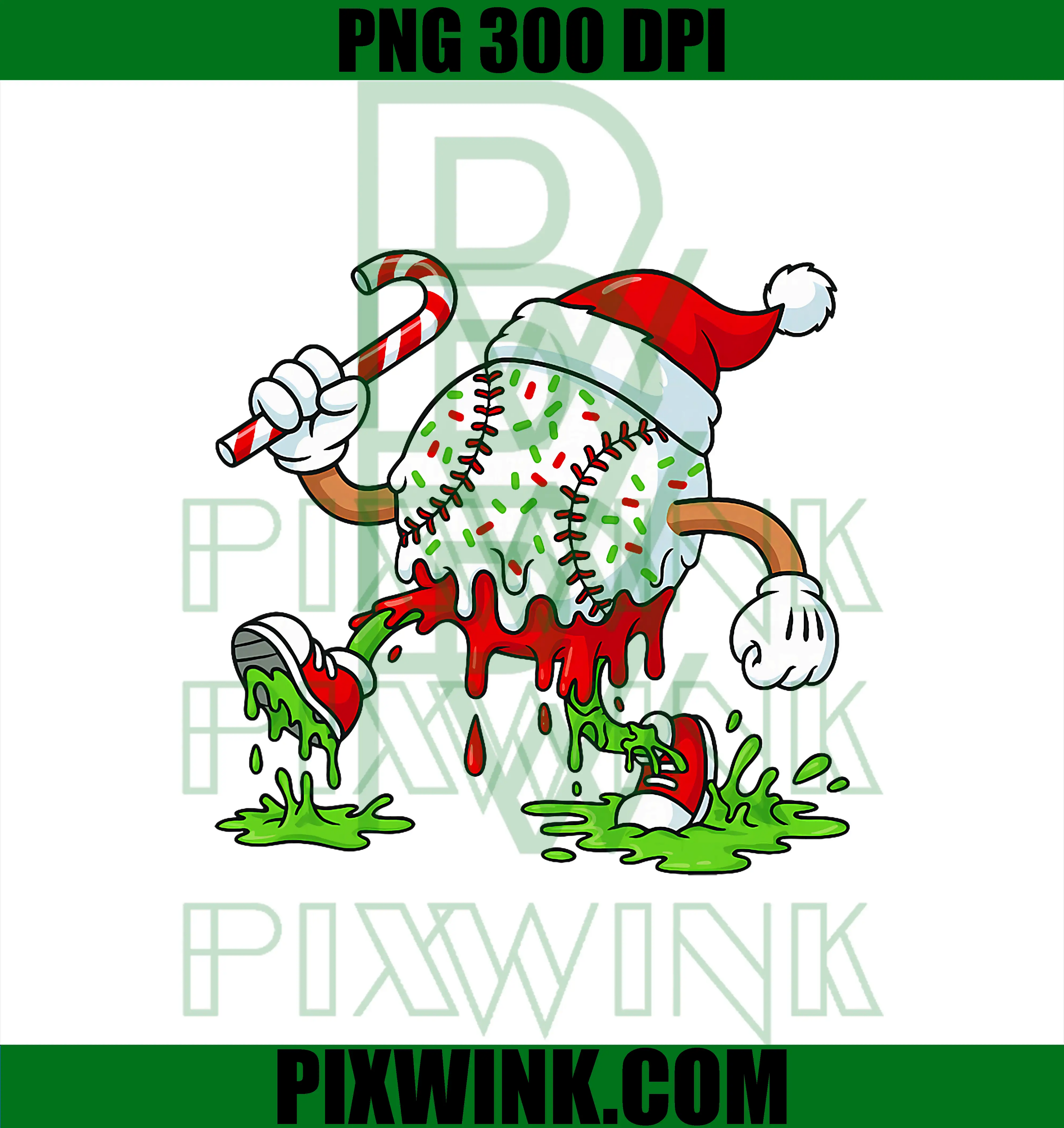 Dripping Ice Cream Baseball Santa Hat PNG, Xmas Baseball PNG