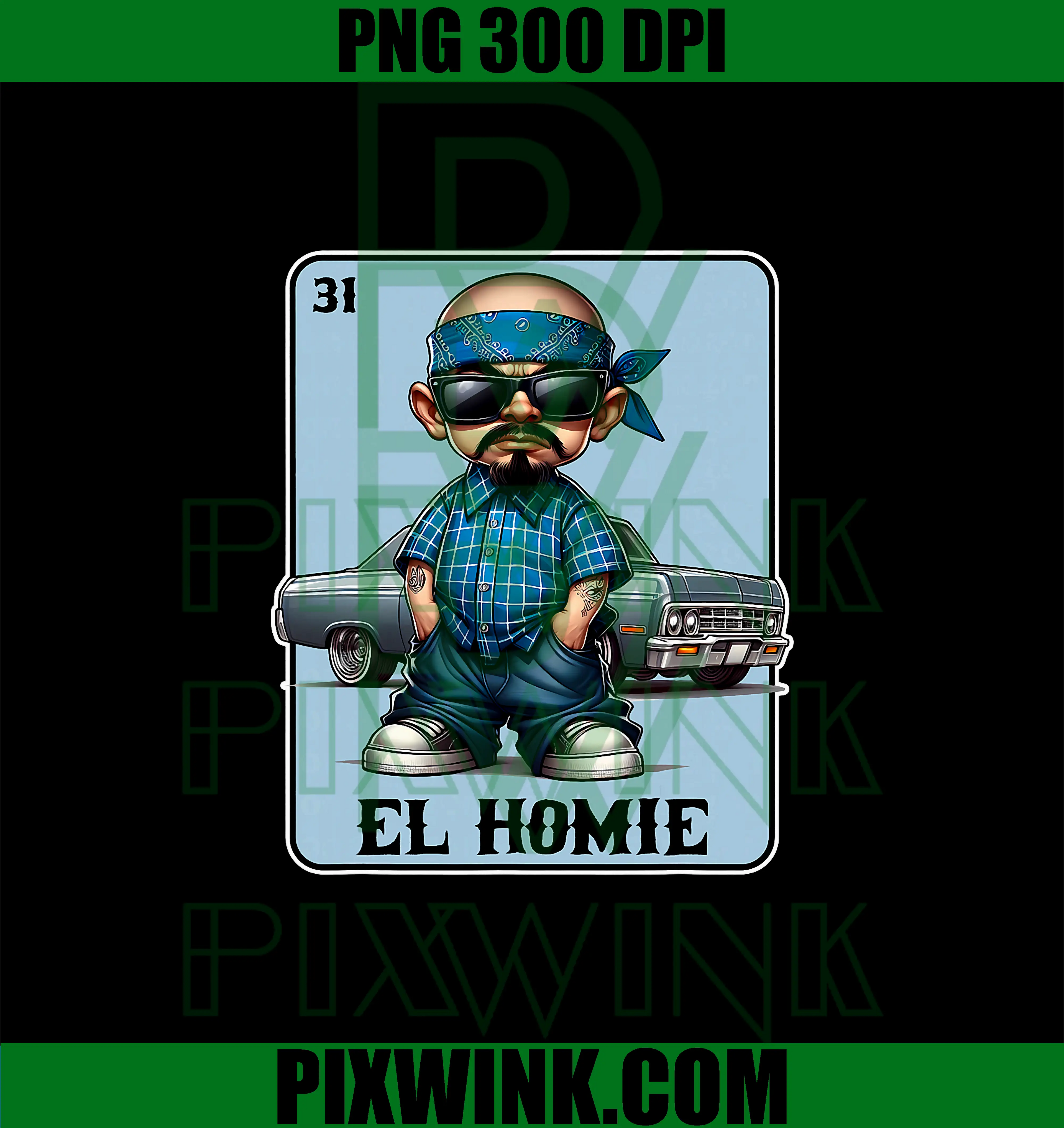 EL Homie PNG, Chicano Low Rider Art PNG, Chicano Clothing Cholo PNG