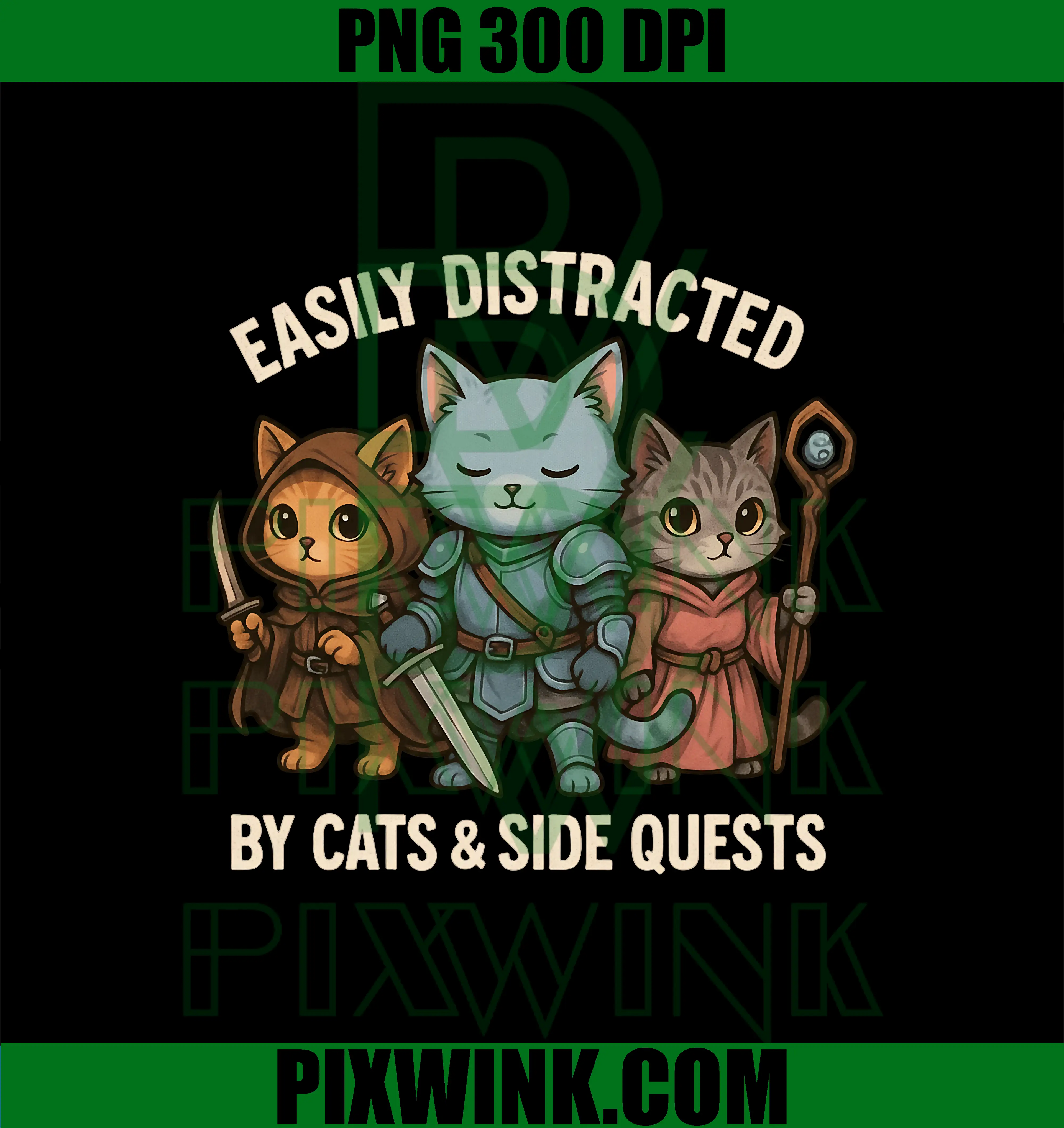 Easily Distracted by Cats & Side Quests PNG, Role-Playing Fantasy PNG