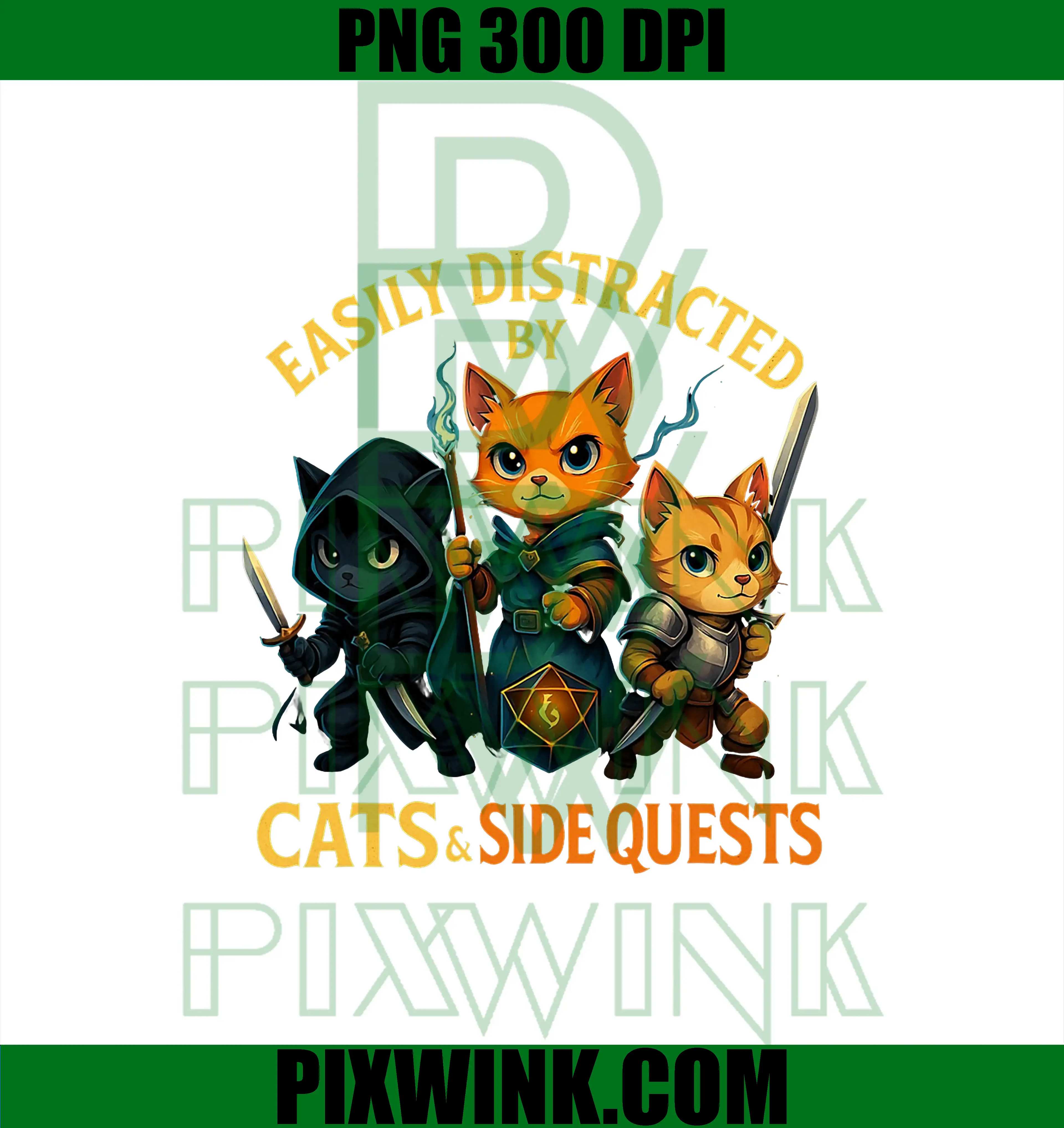 Easily Distracted by Cats and Side Quests PNG, RPG Gamer PNG
