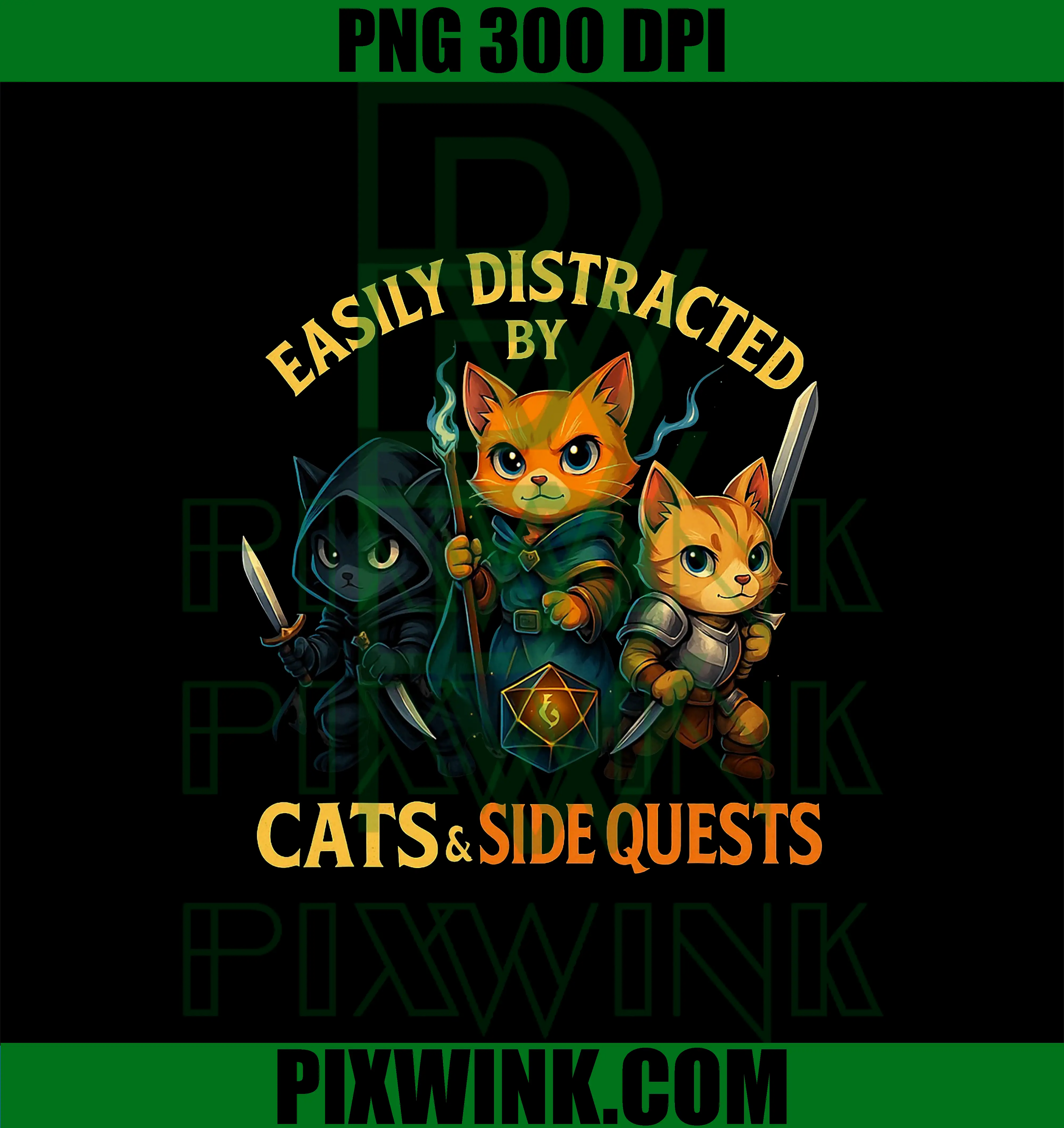 Easily Distracted By Cats And Side Quests PNG, RPG Gamer PNG