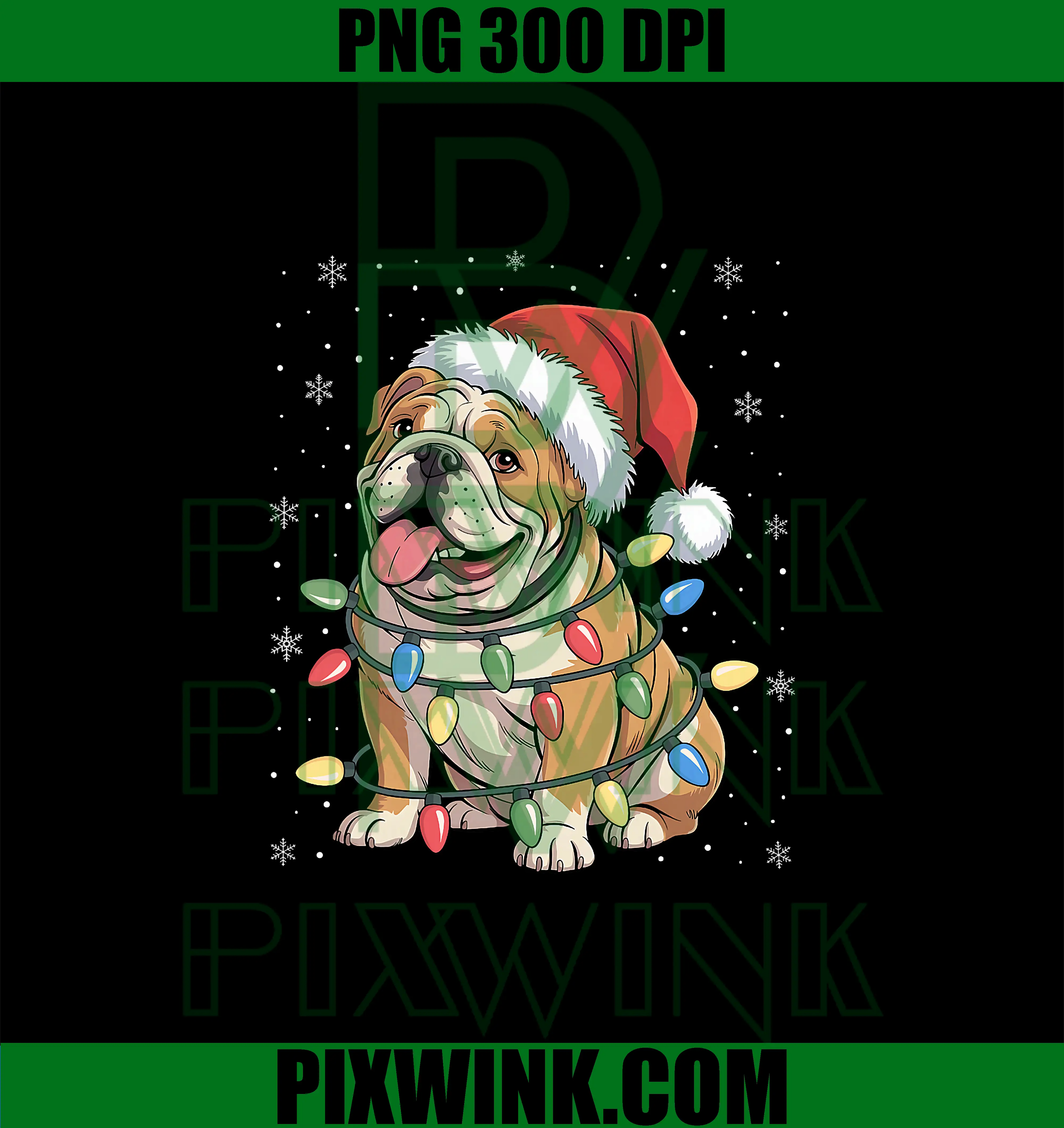 English Bulldog PNG, Christmas Tree Lights PNG, Dogs Xmas PNG