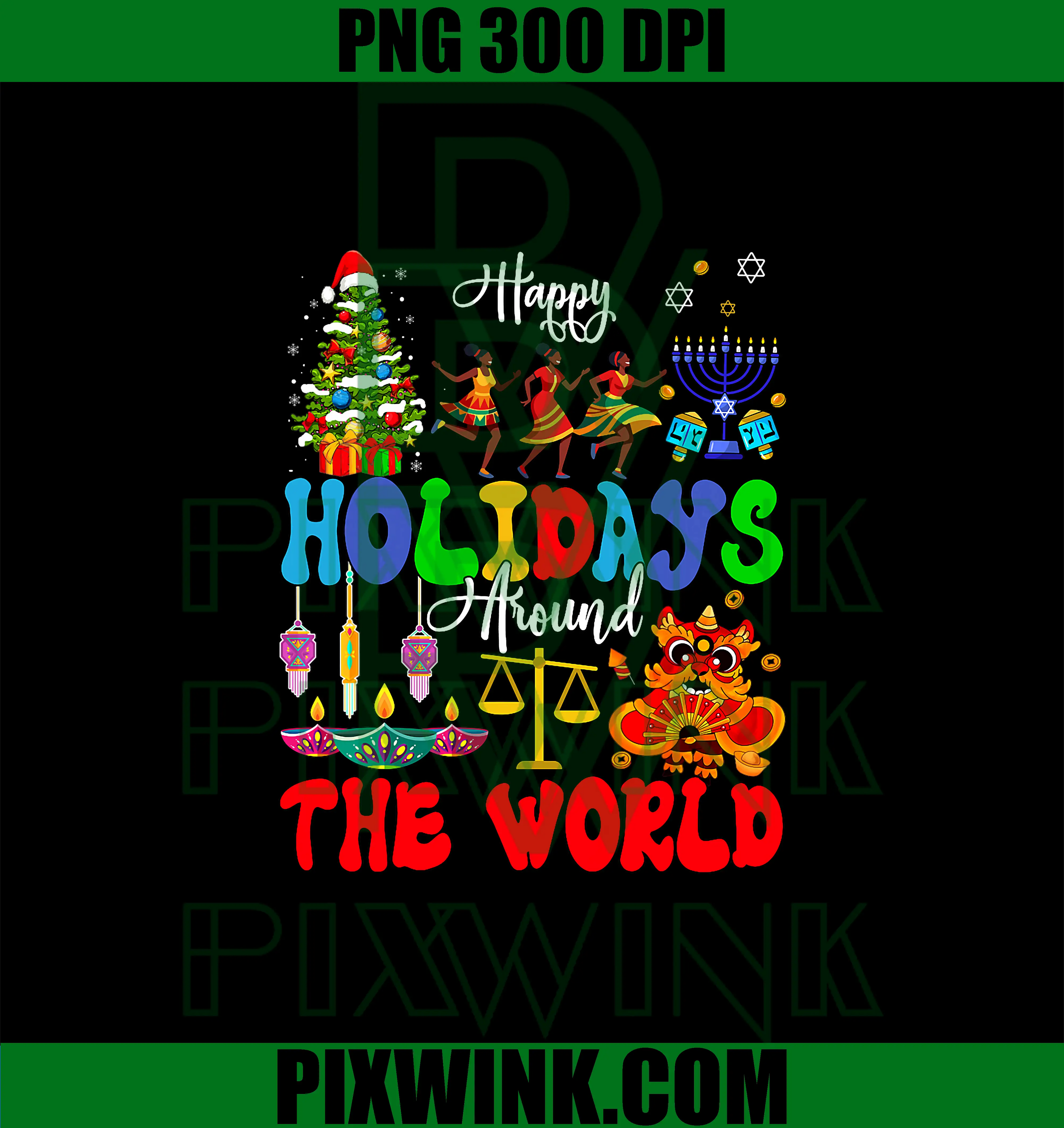  Holidays Around World PNG, Xmas Hanukkah Kwanzaa Diwali New Year PNG