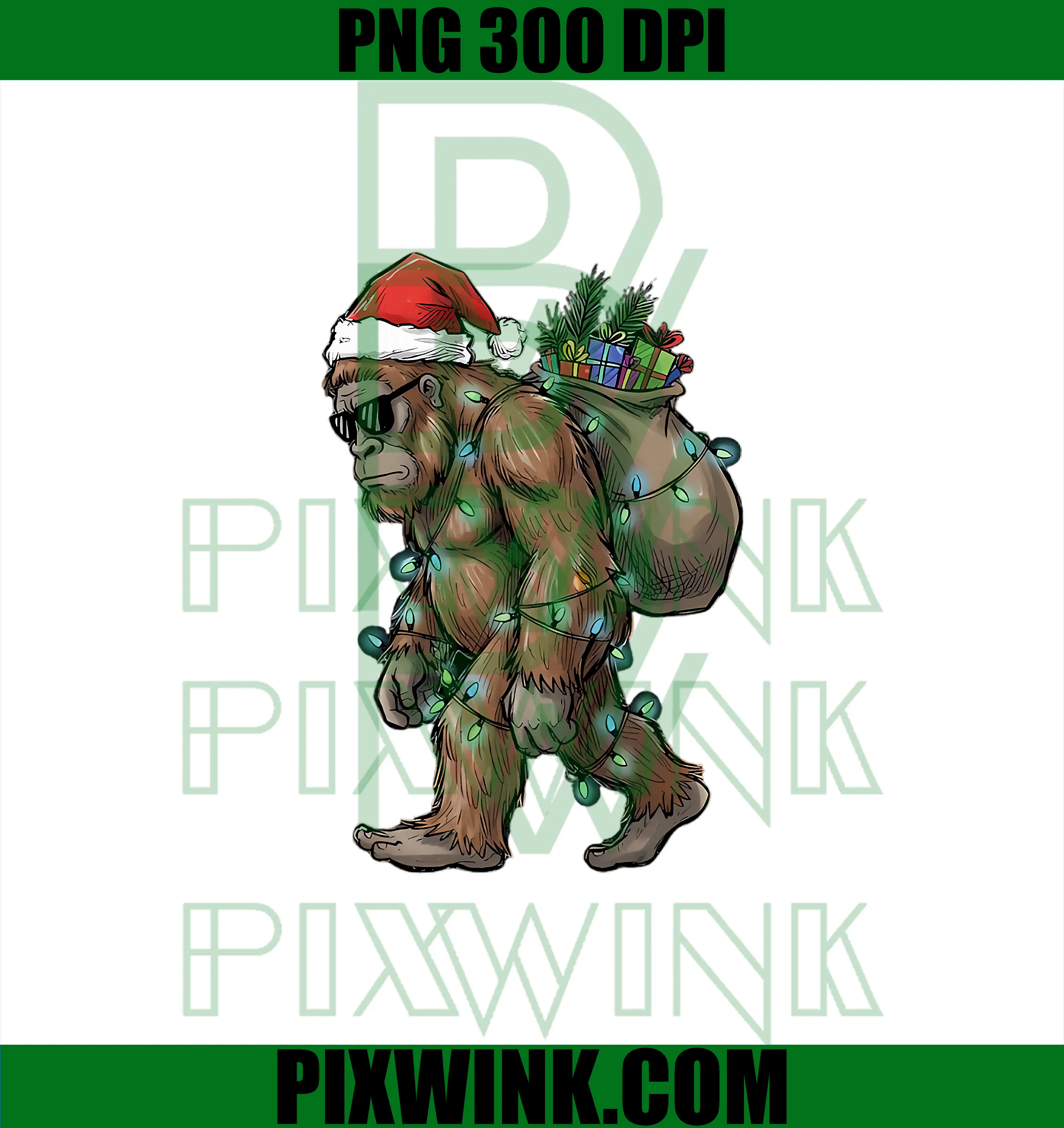 Sasquatch Christmas PNG, Bigfoot Santa With Gifts PNG