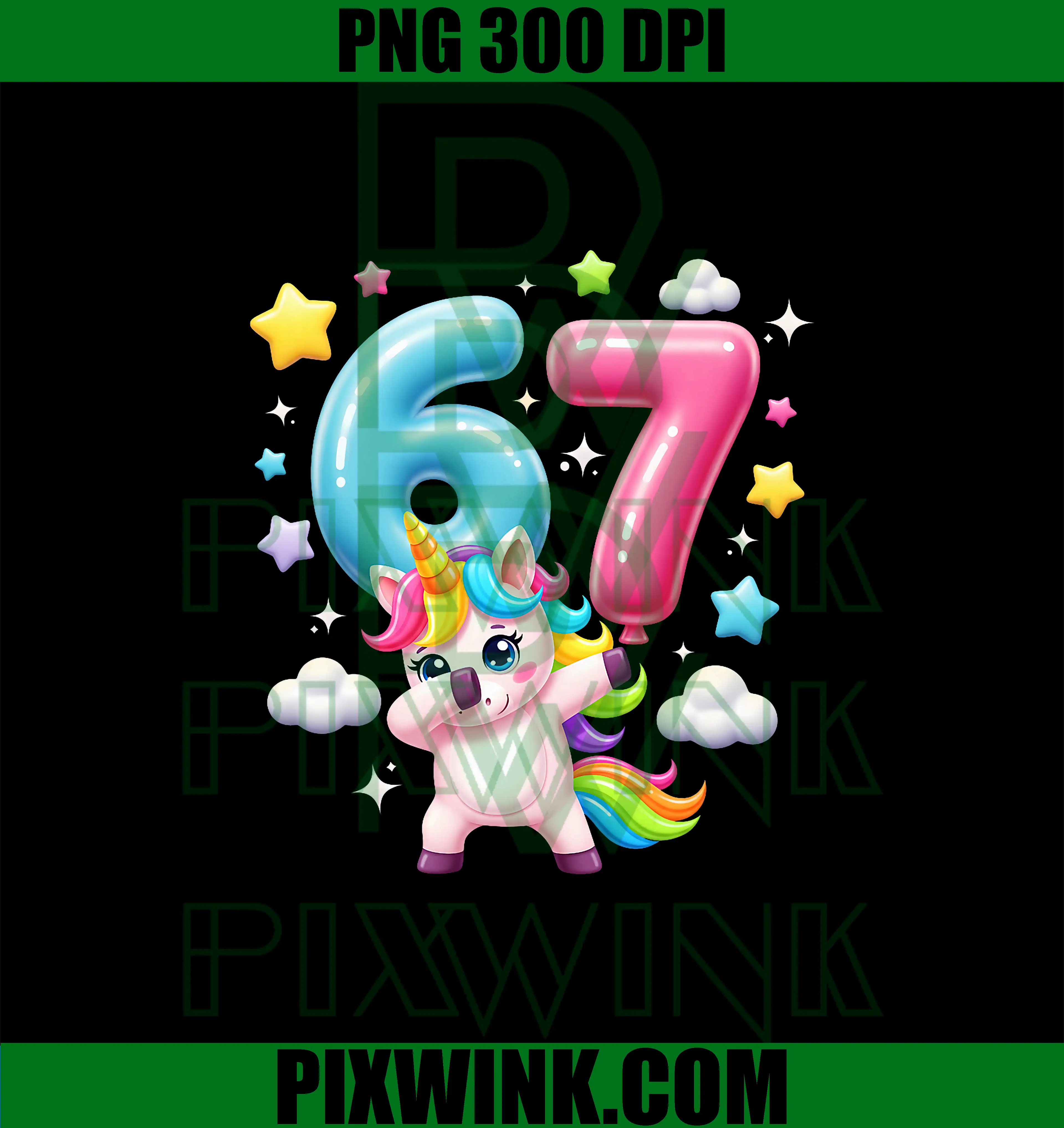 Funny 67 Brainrot PNG, Meme Six Seven Unicorn Dab PNG