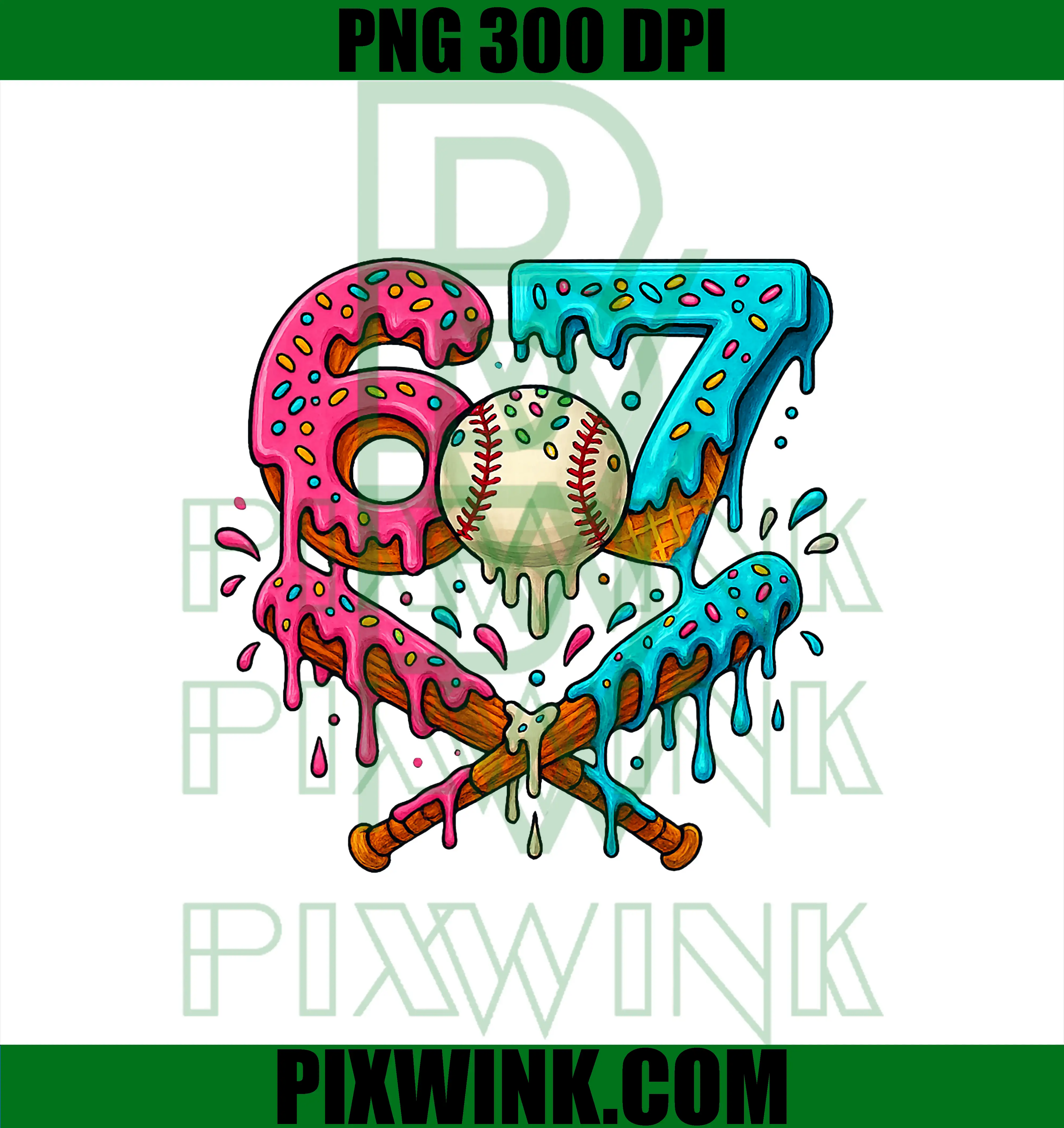 Funny 67 Ice Cream Drip PNG, Baseball Meme Six Seven Gen Alpha PNG