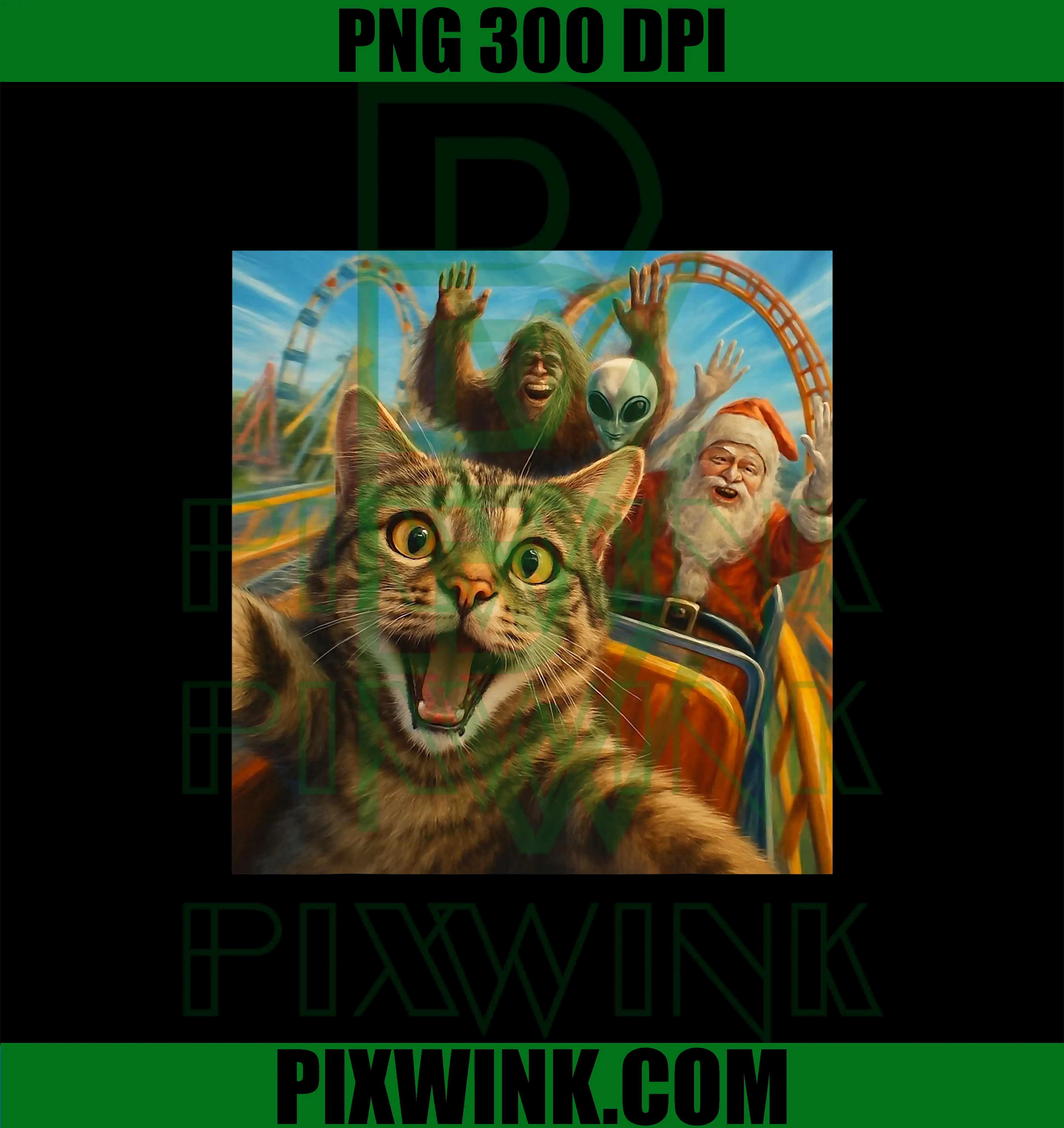 Funny Cat Selfie with Santa Claus PNG, Roller Coaster Meme PNG