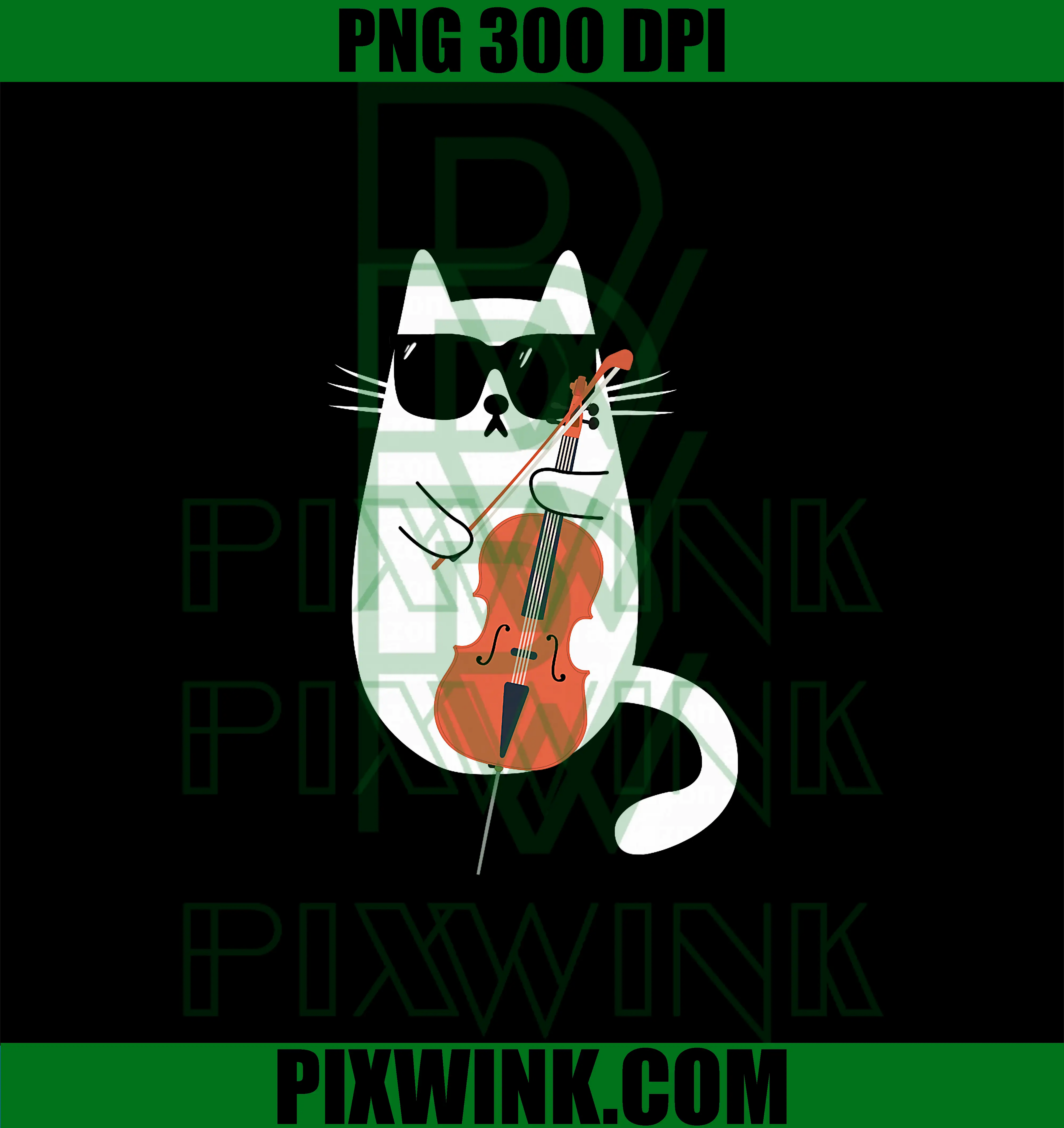 Cat Wearing Sunglasses Playing Cello PNG, Cellist Musician PNG