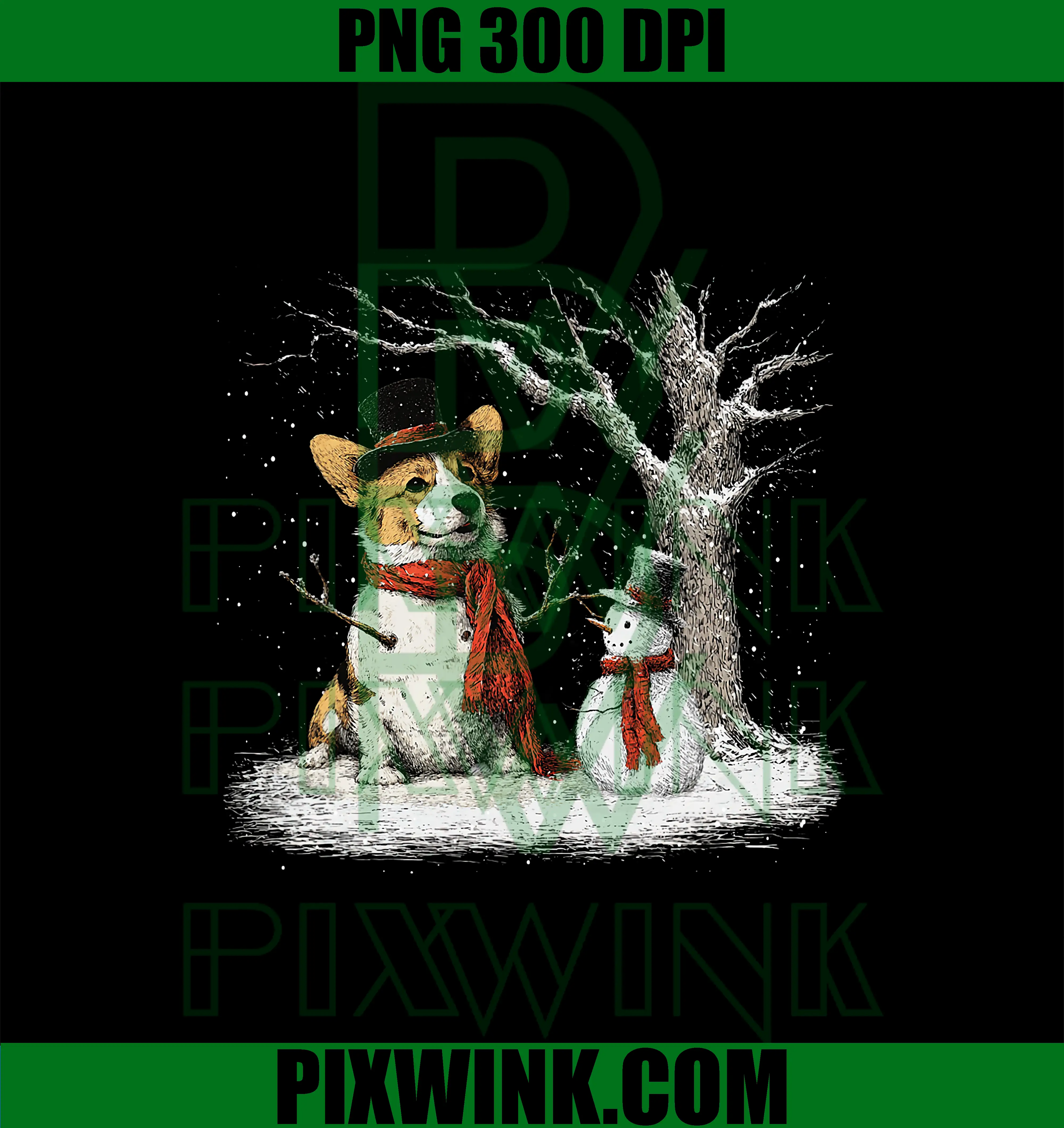 Funny Corgi Dog in The Snow PNG, Tree Christmas Winter PNG