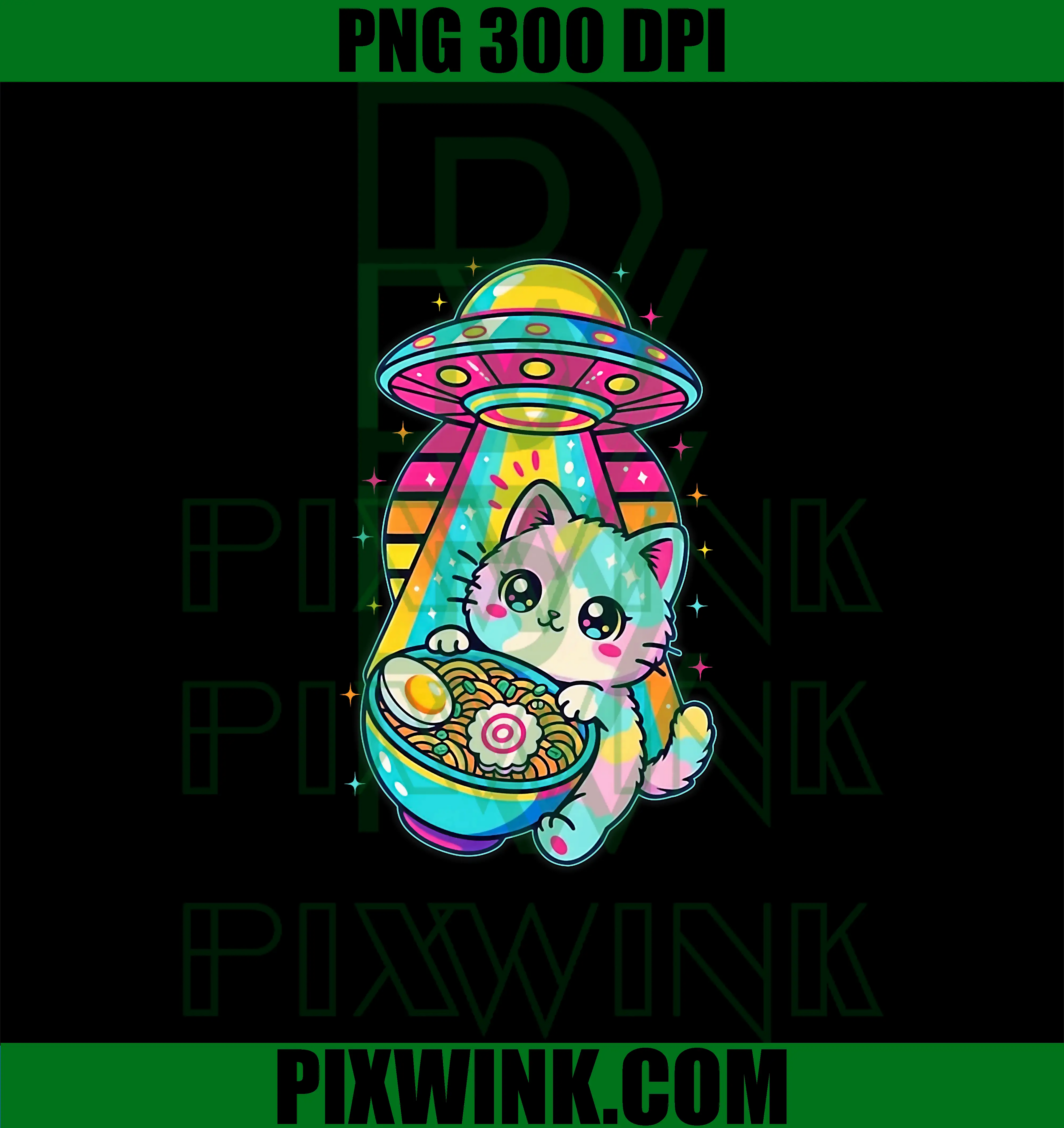 Cute Cat Ramen UFO PNG, Anime Kawaii Space Noodles PNG