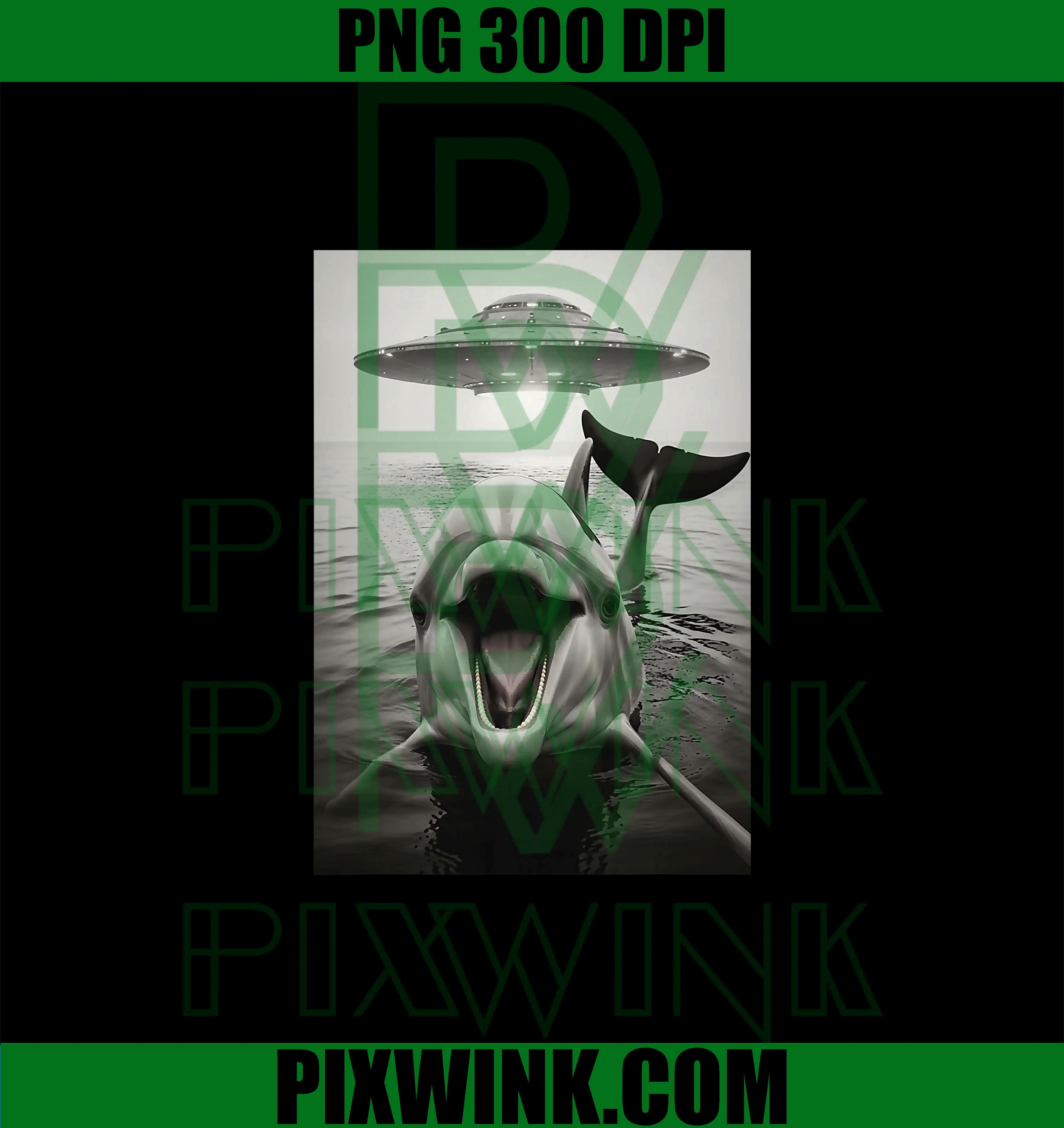 Dolphin Selfie with Sci-Fi PNG, Alien UFO Photobomb PNG