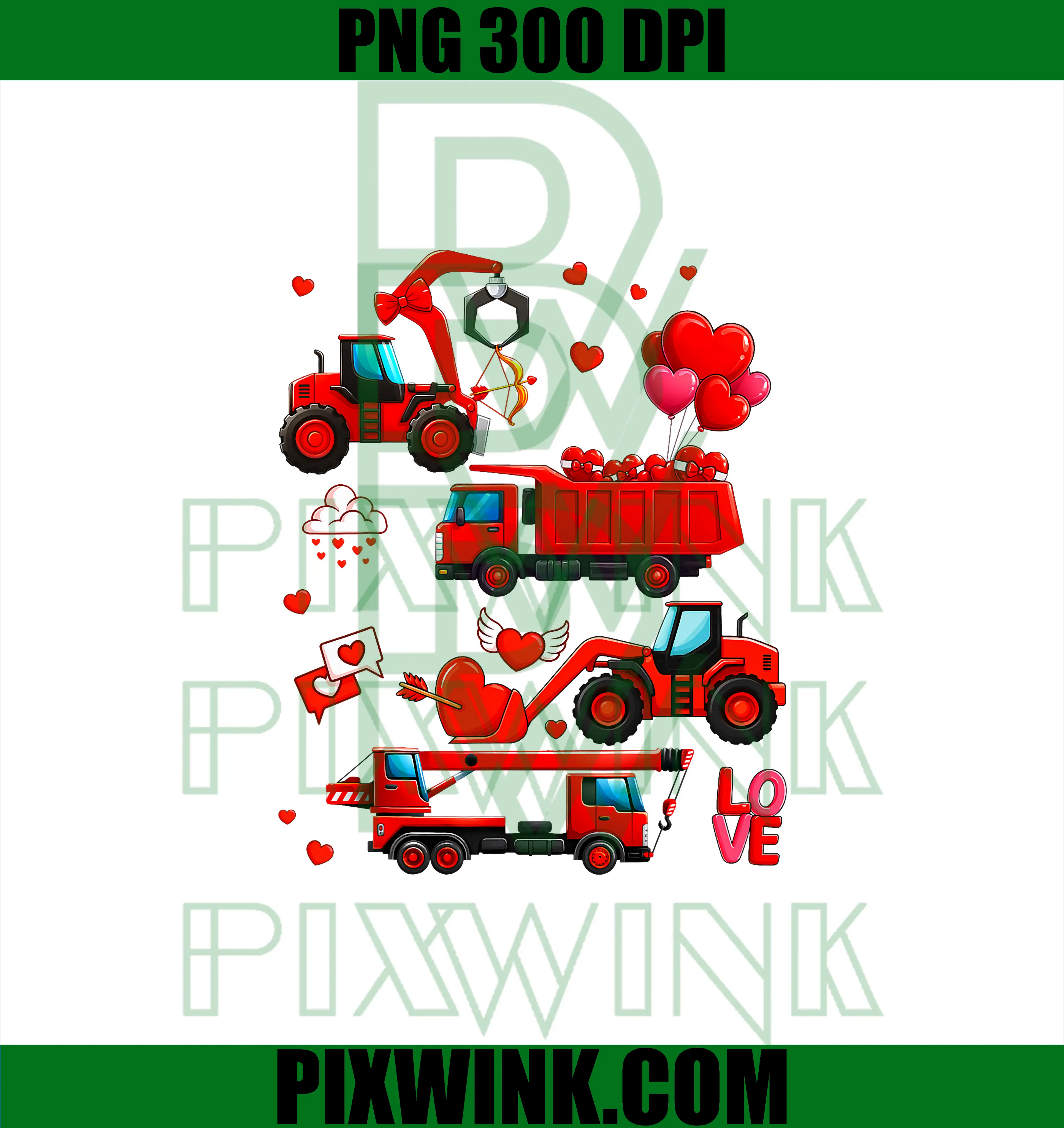 Heart Truck Consturction PNG, Con Love Valentine PNG