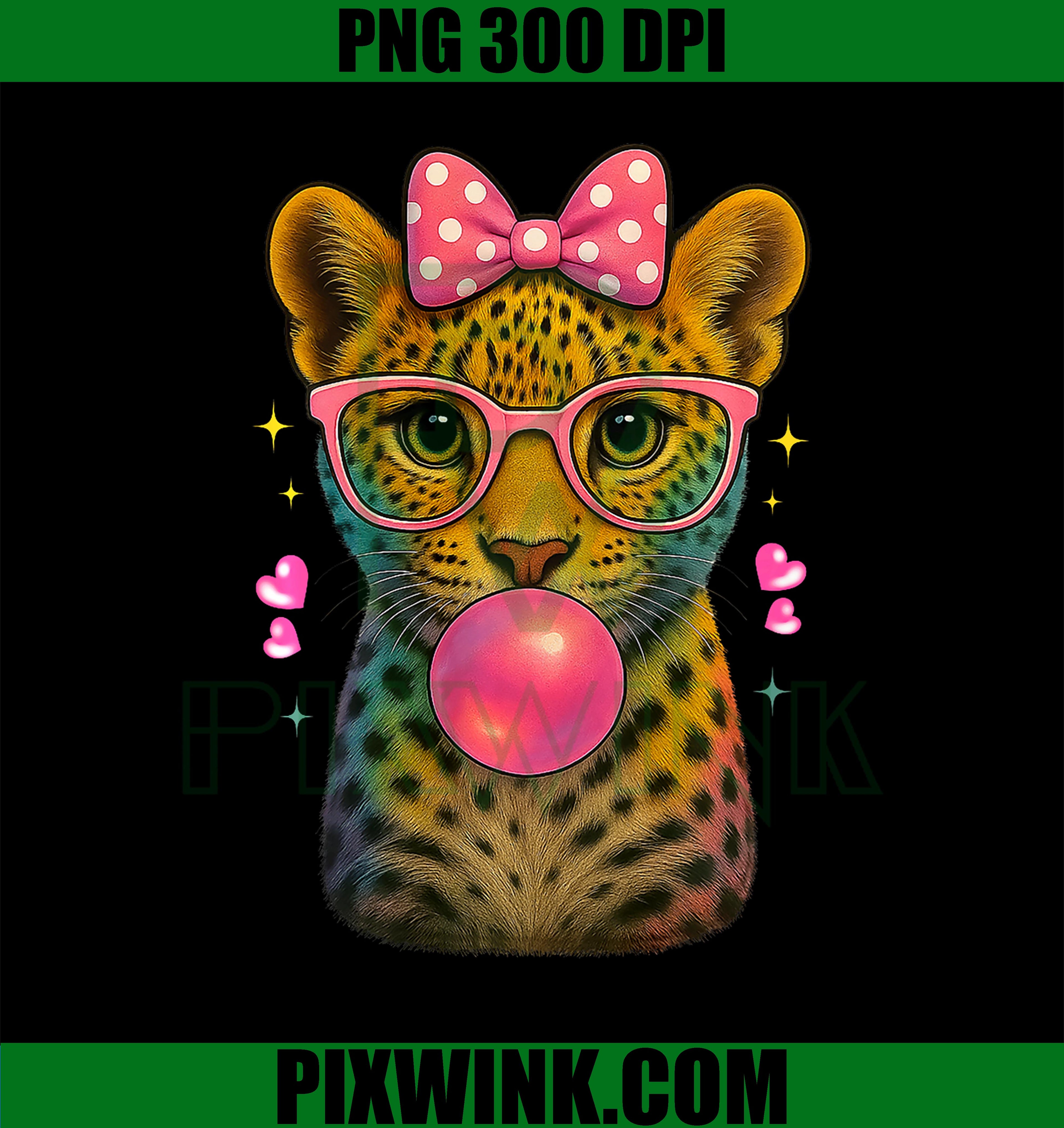 Funny Leopard Blowing Bubble Gum Cute Glasses PNG