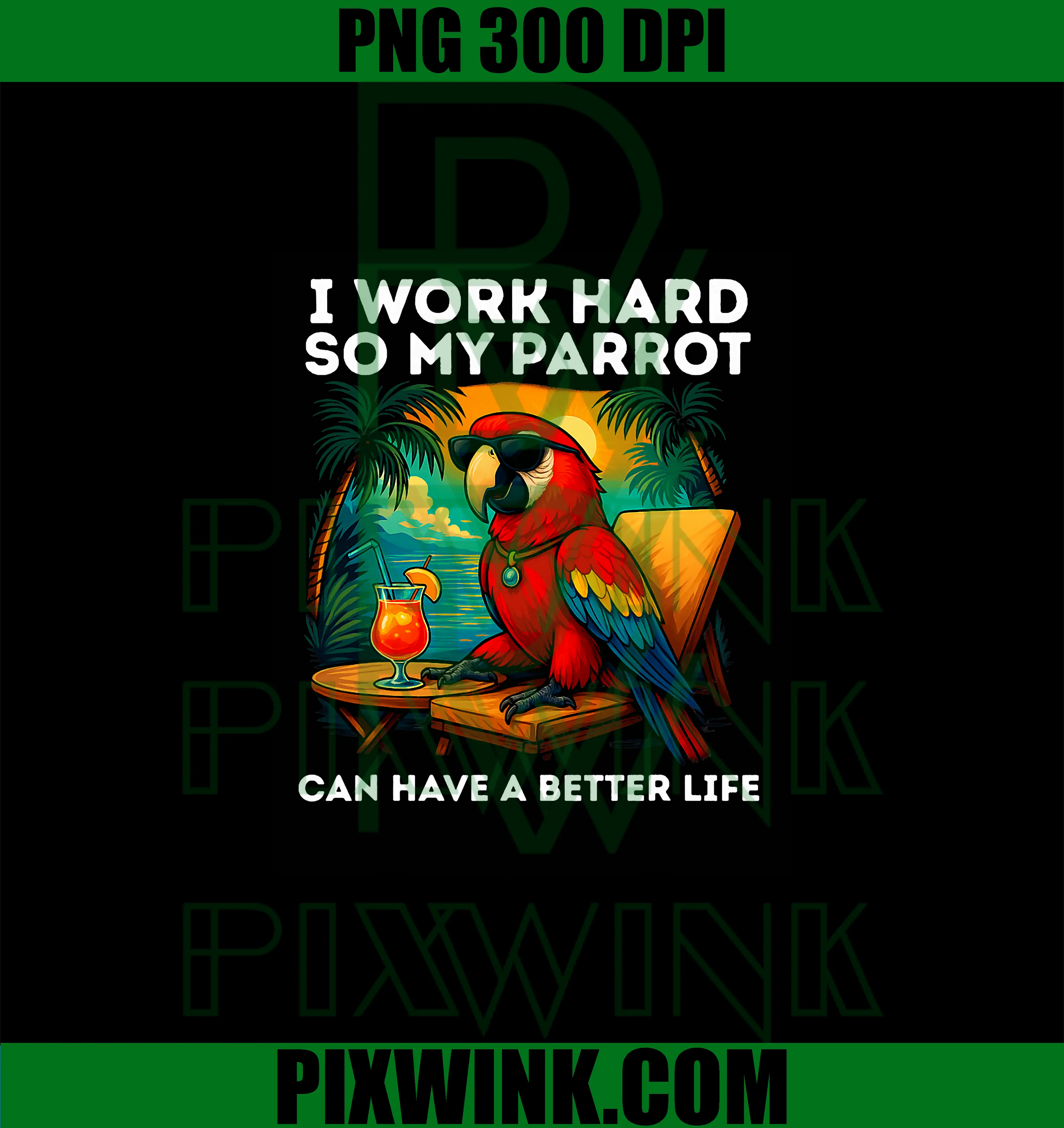 I Work Hard Colorful Parrot PNG, Funny Parrot Lover Design PNG