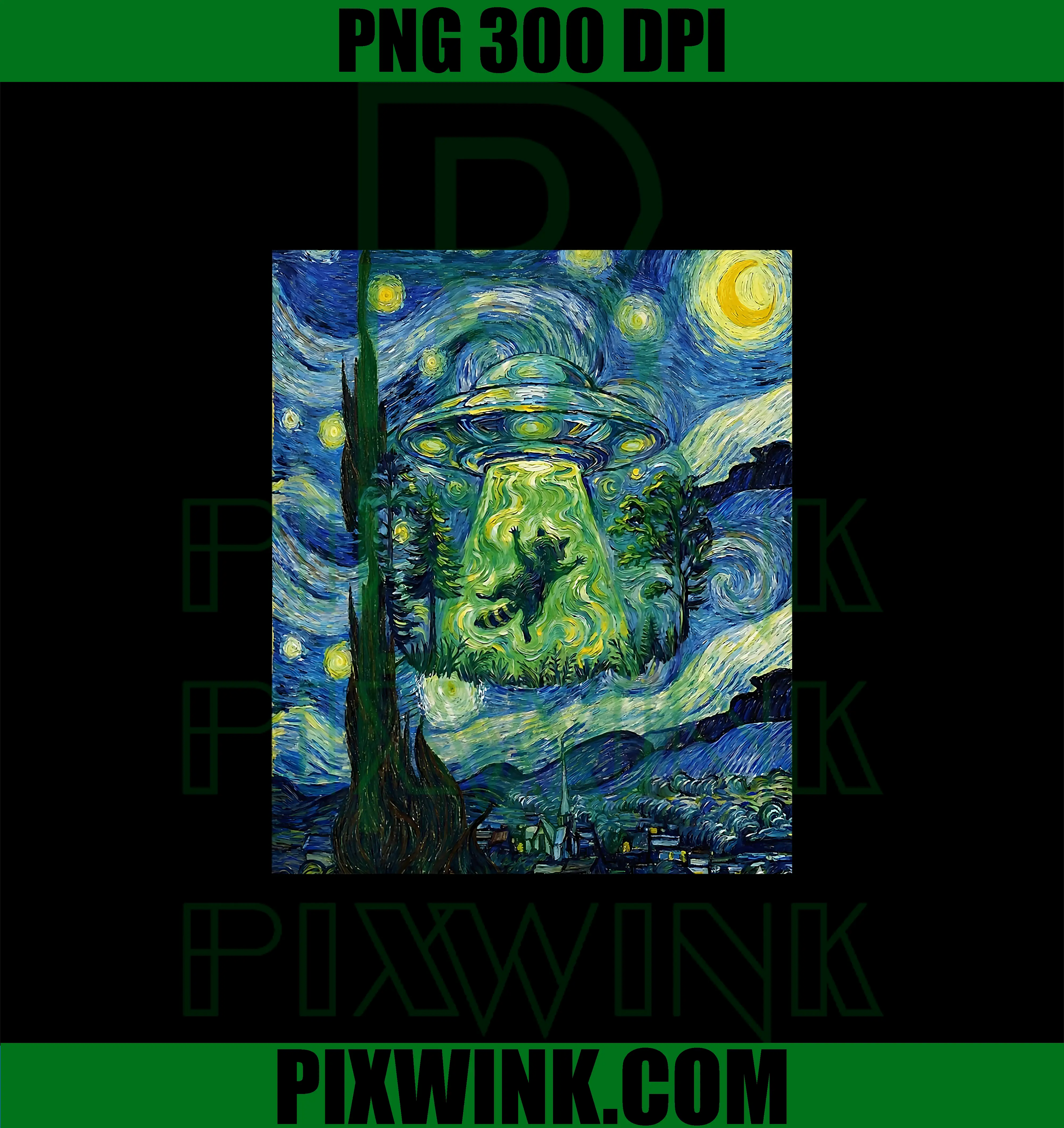 Raccoon Alien Abduction UFO PNG, Van Gogh Starry Night Art PNG