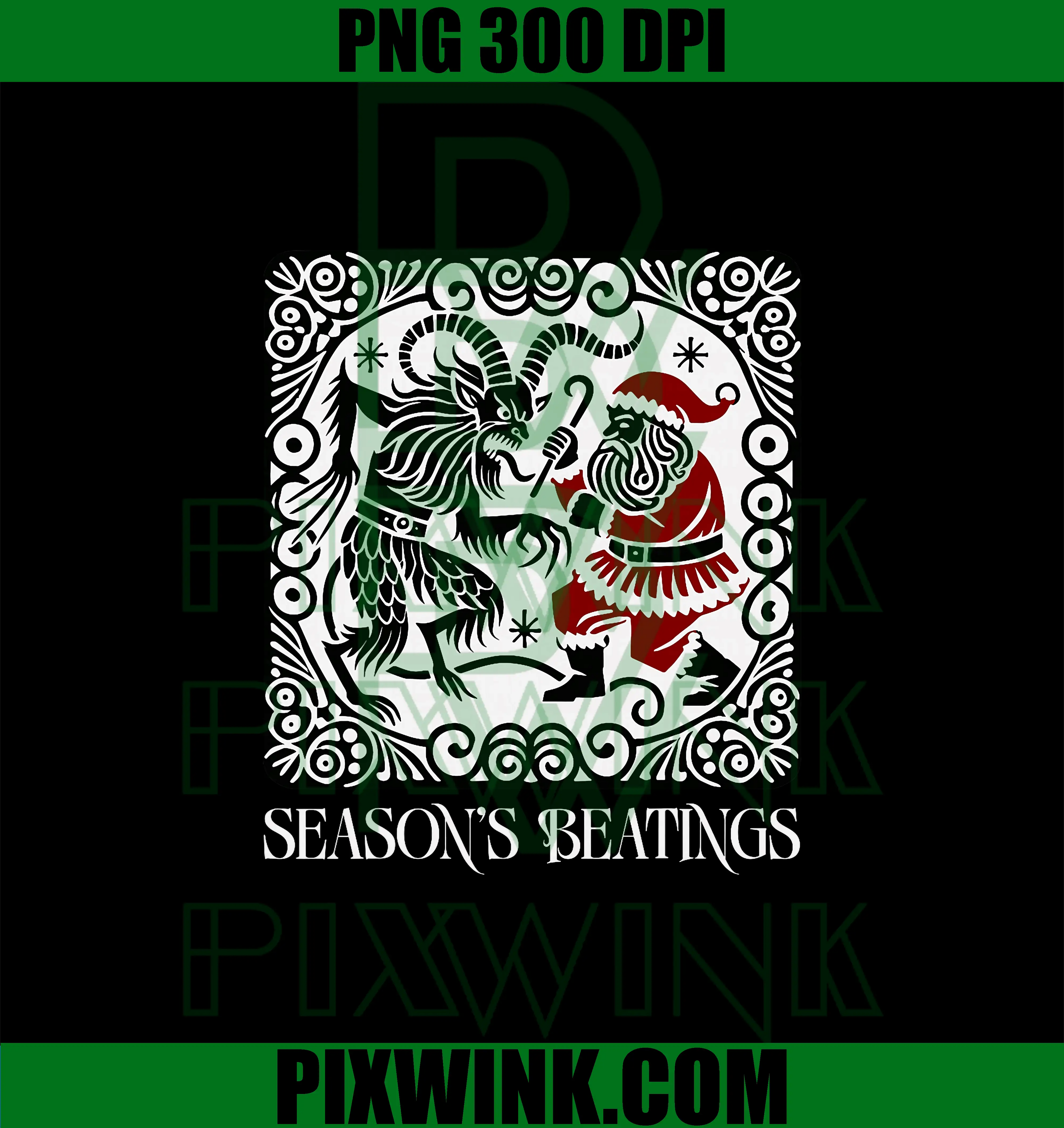 Funny Vintage Krampus vs Santa PNG, Holiday Krampusnacht PNG