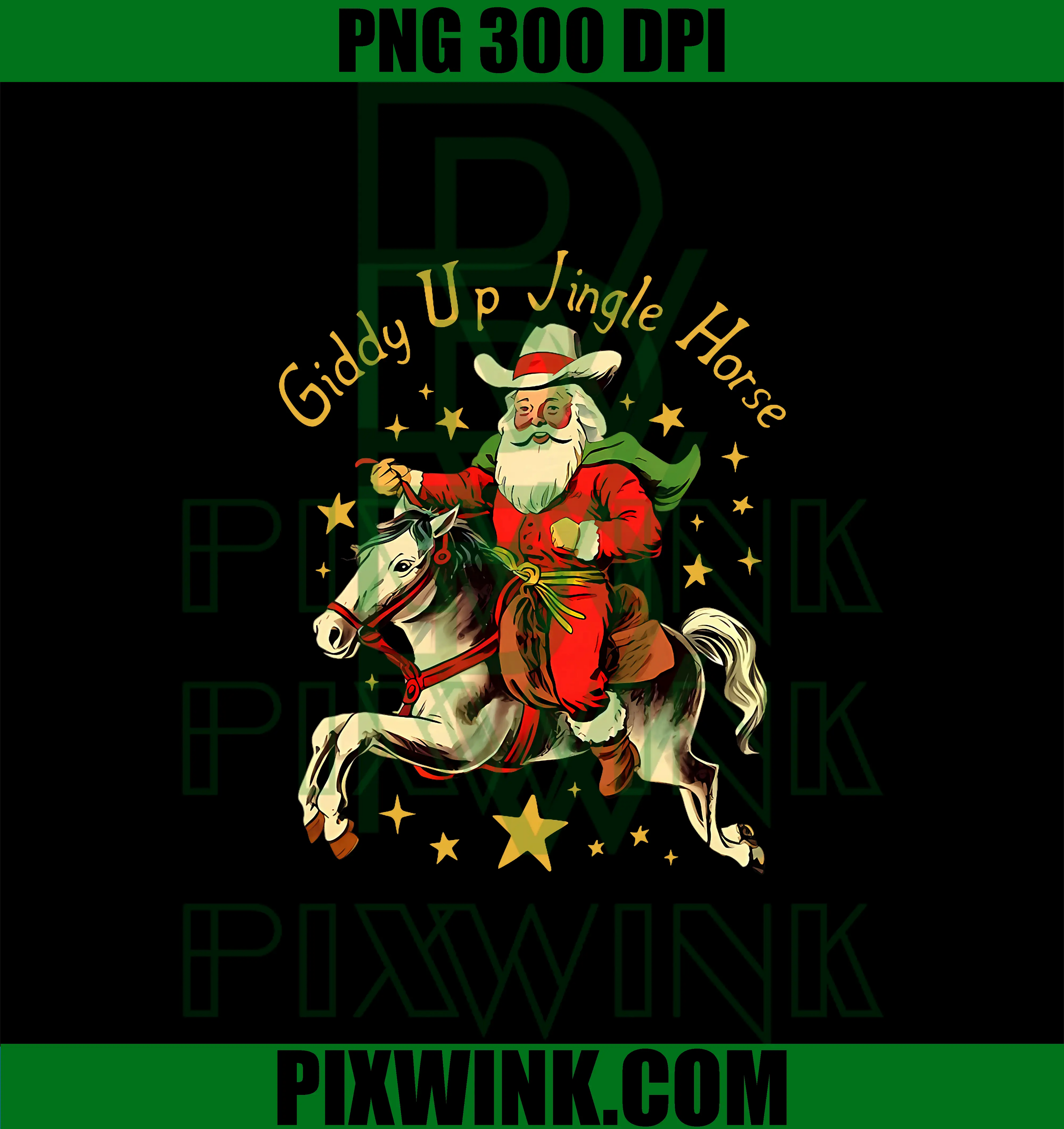 Giddy Up Jingle Horse PNG, Funny Retro Santa Cowboy Christmas PNG