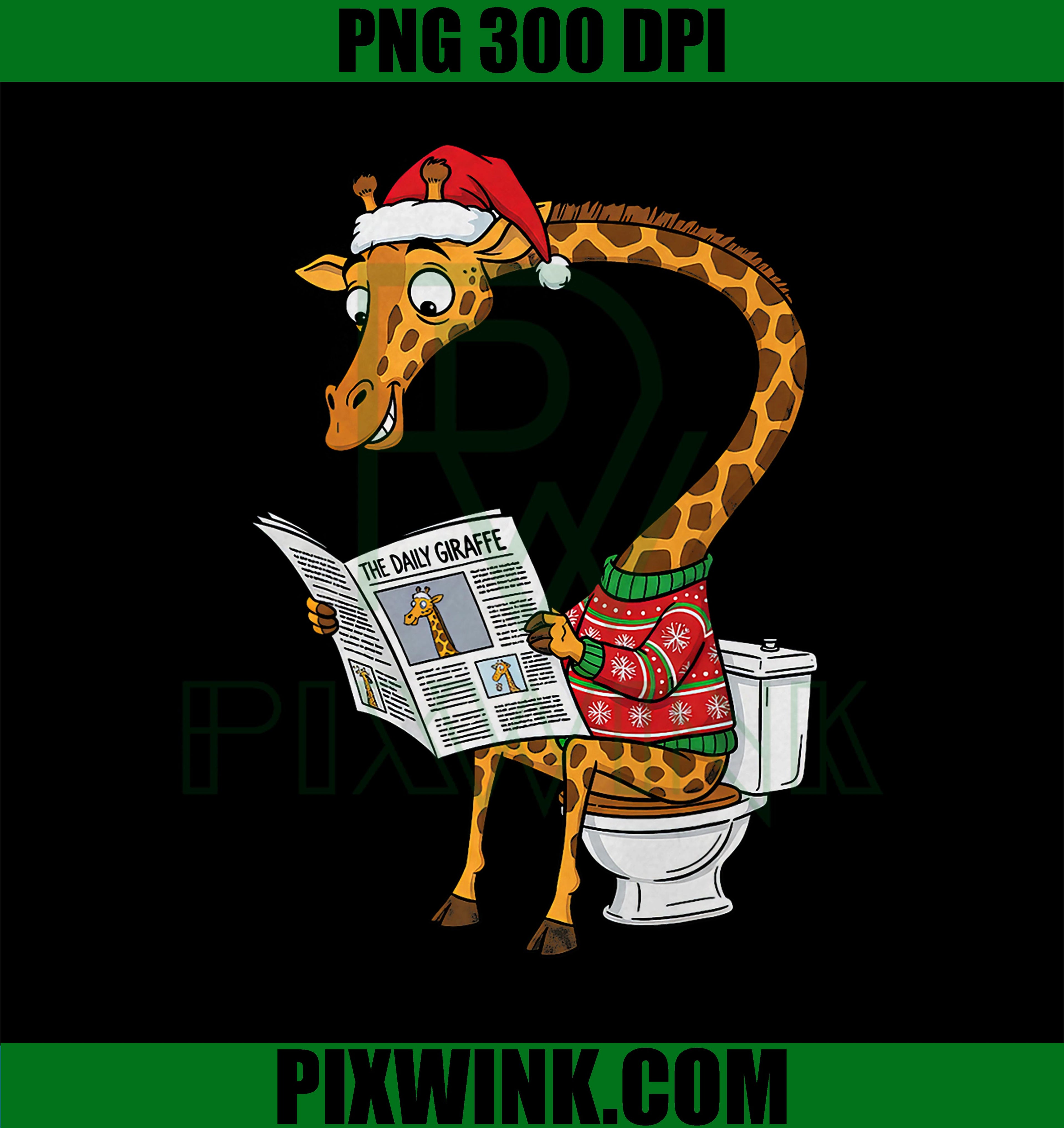 Giraffe Christmas Sitting Toilet PNG, Funny Christmas PNG, Giraffe Santa PNG