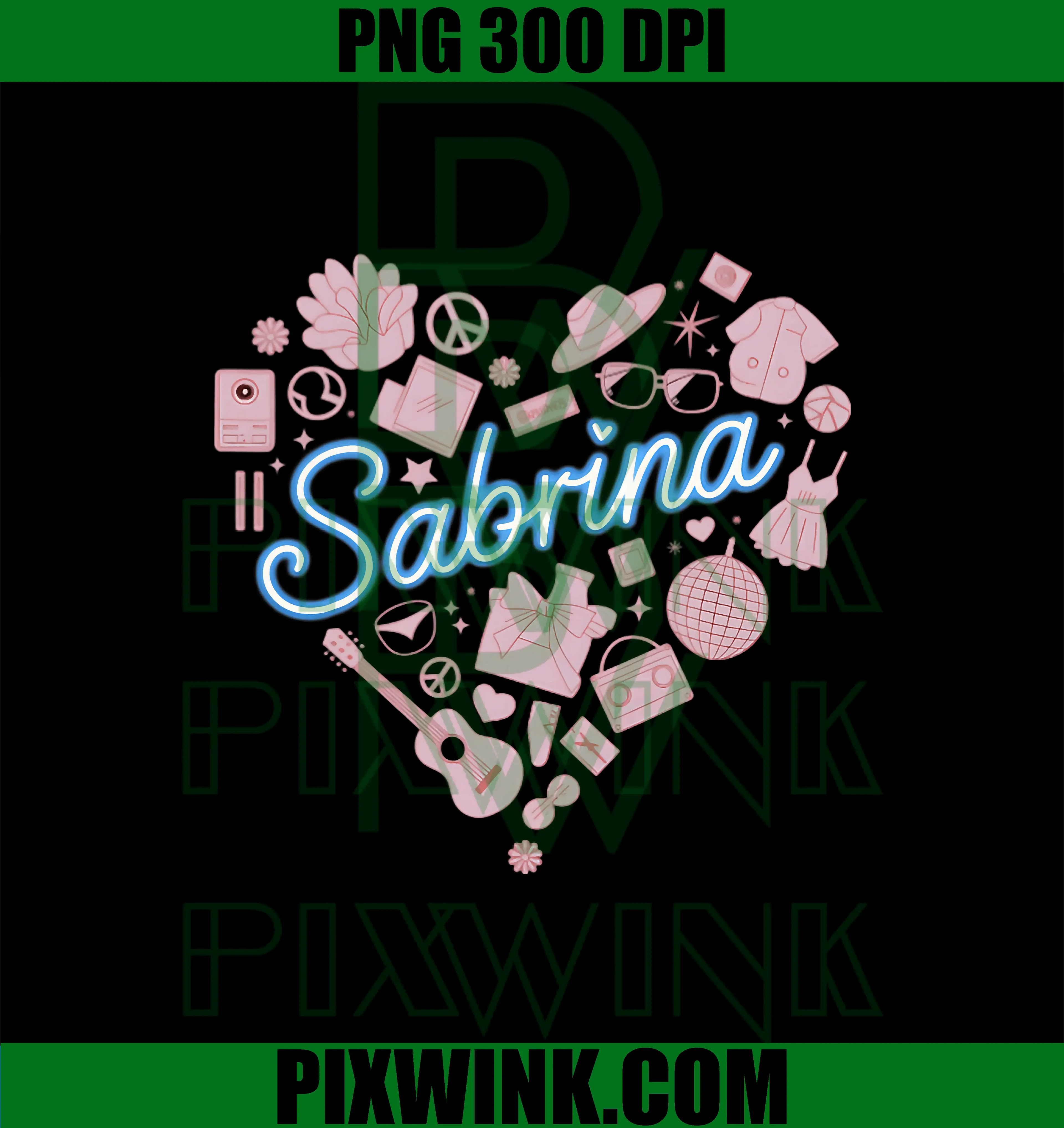 Retro Sabrina PNG, First Name Personalized Heart PNG