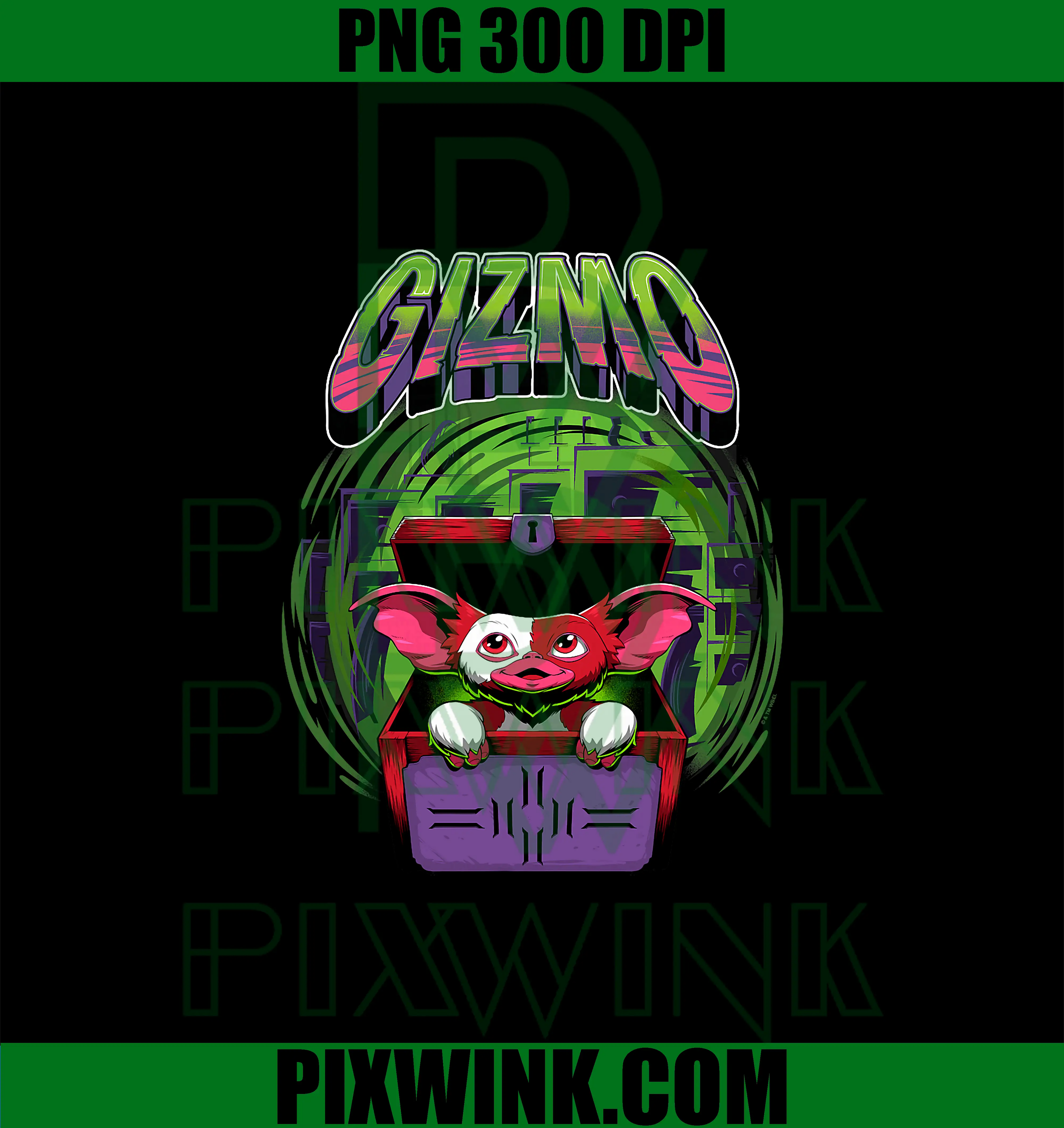 Gremlins Gizmo PNG, Smile Inside Chest Green PNG, Whirlpool Background PNG