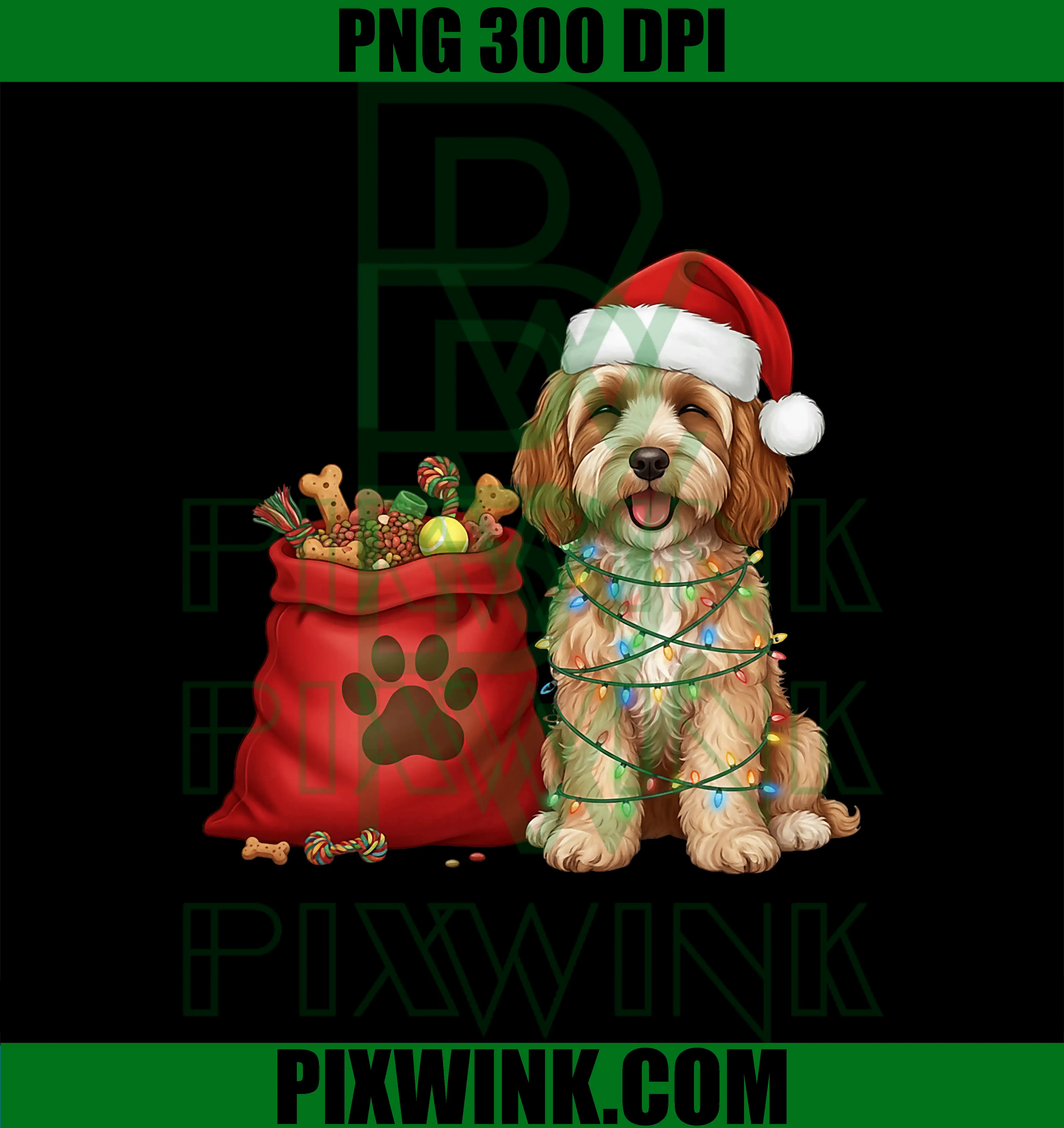 Happy Cavapoo Christmas Lights PNG, Dog Mom Cavapoo PNG