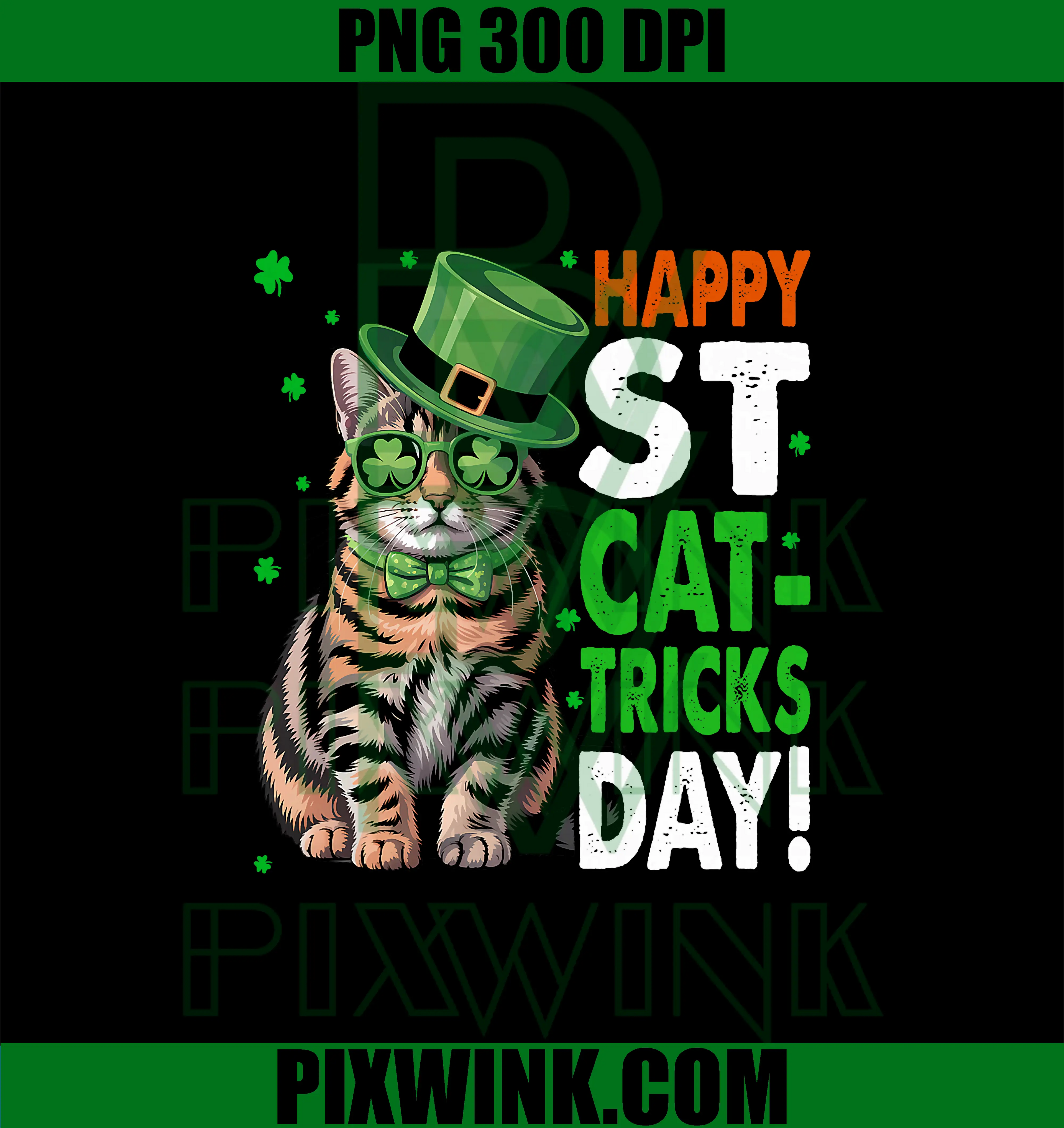Happy St Cat Tricks PNG, Shamrock Irish Saint Patrick's Day PNG