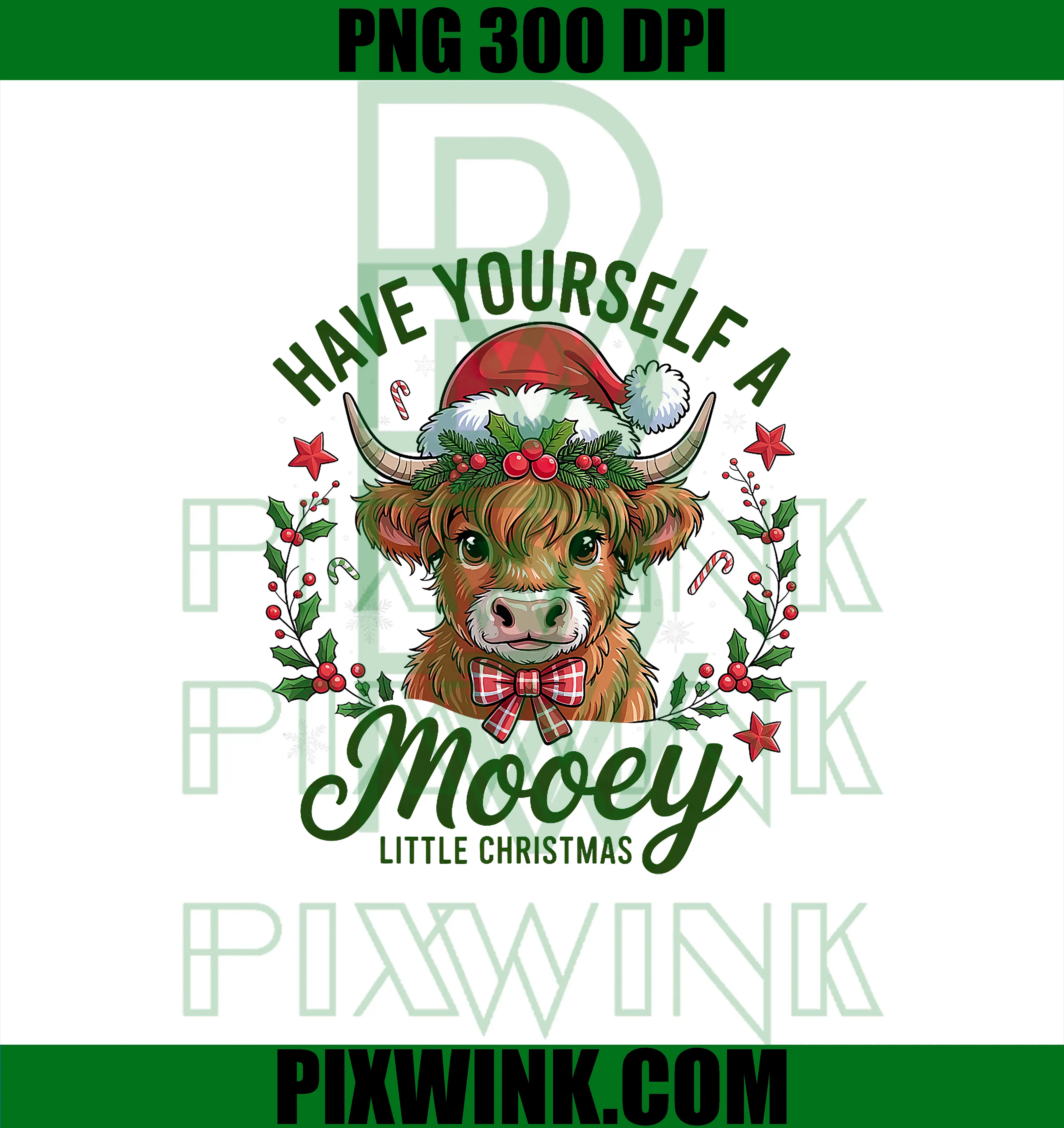 Have Yourself A Mooey Little Christmas PNG, Highland Cow Santa PNG